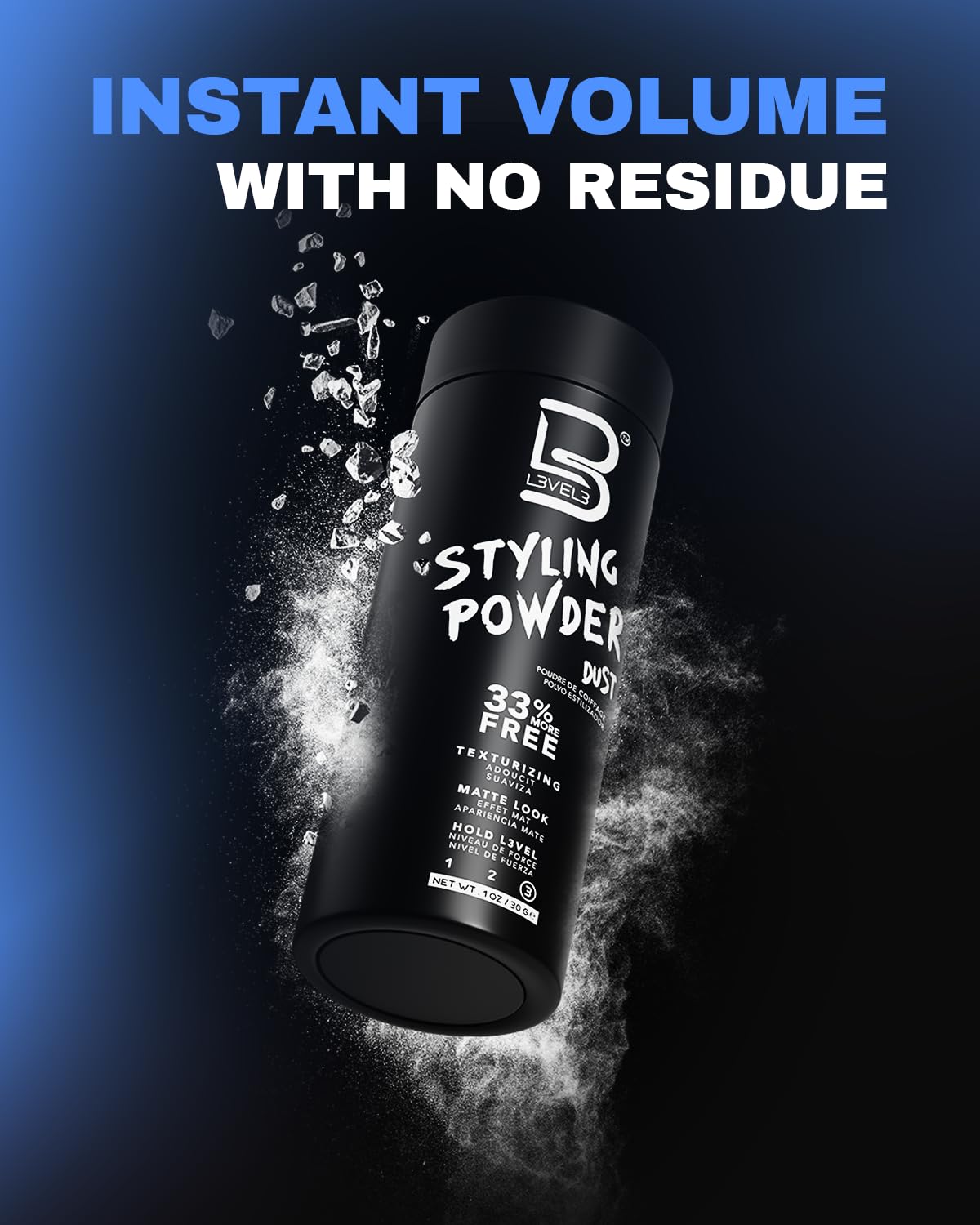 Black L3 Level 3 Styling Powder - Natural Look Mens Powder - Easy to Apply with No Oil or Greasy Residue (Small - 30 Grams)