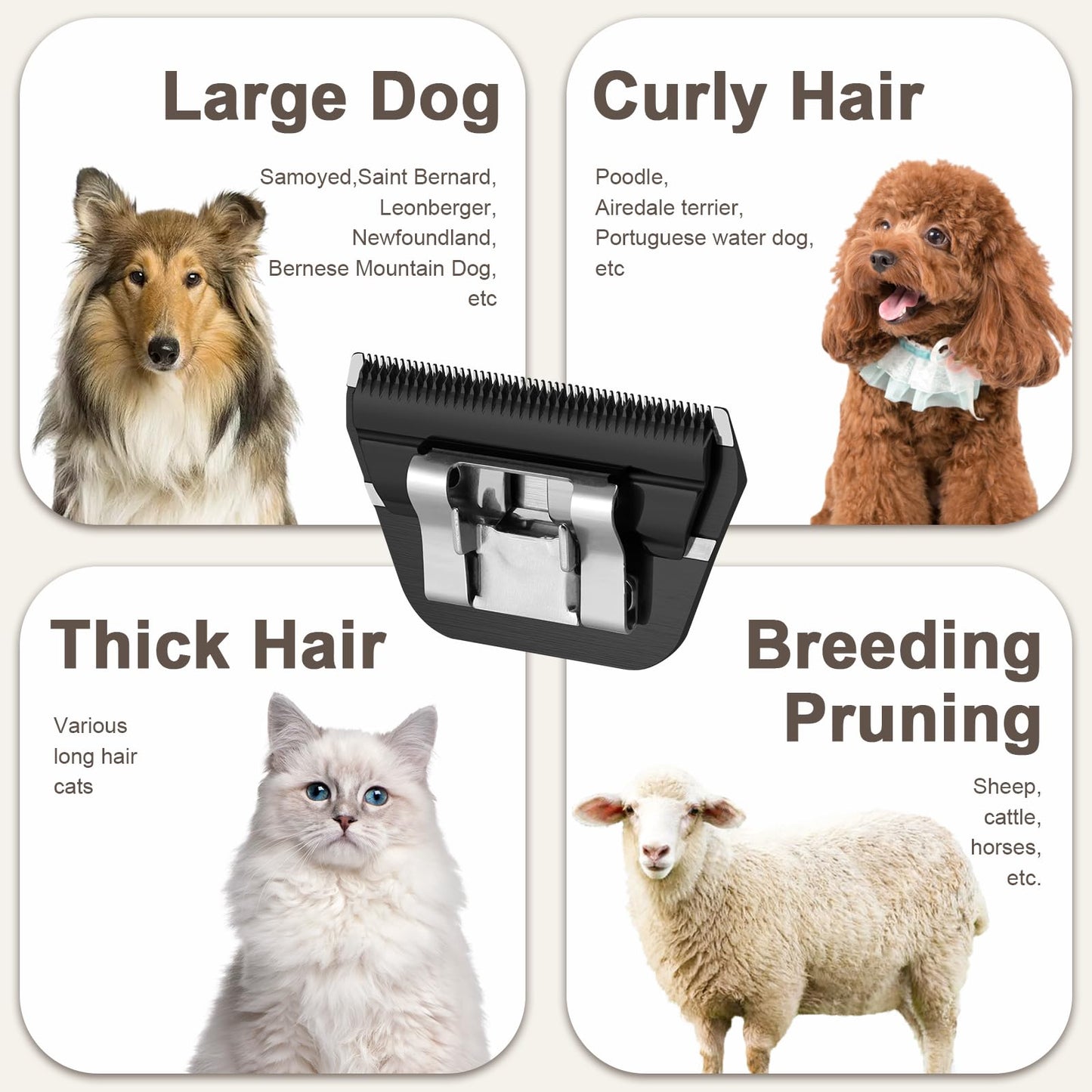 White Smoke DODAER 30W+10W+7FW+5FW+4FW Wide Blades for Dog Grooming,Compatible with Andis,Oster A5,Wahl km10 Clippers,Cutting Length 1/50" to 3/8",5 Pack(Black)