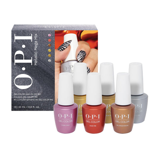 White Smoke OPI GelColor 6PC Add-on Kit #2 | Opaque Bright Multi-Color Metallic Gel Nail Polish Gift Set | Metallic Mega Mix Collection