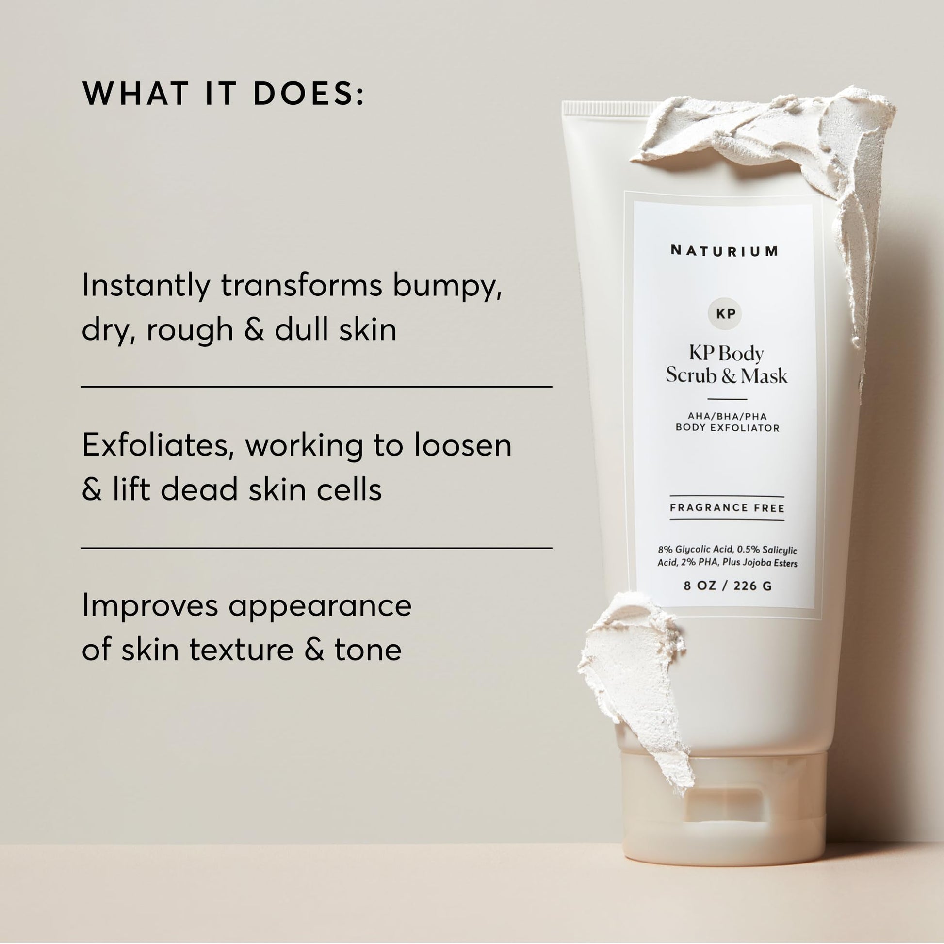 Light Gray Naturium KP Body Scrub & Mask for Keratosis Pilaris, Bump Eraser Shower Scrub & Exfoliator for Skin, 8 oz
