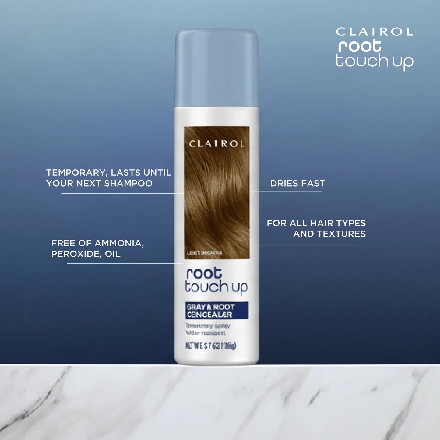 Light Gray Clairol Root Touch-Up Temporary Hair Coloring Spray, Medium Brown Hair Color | Instant Natural-Looking Gray Root Coverage | Ammonia Free | Lightweight Formula | Pack of 1