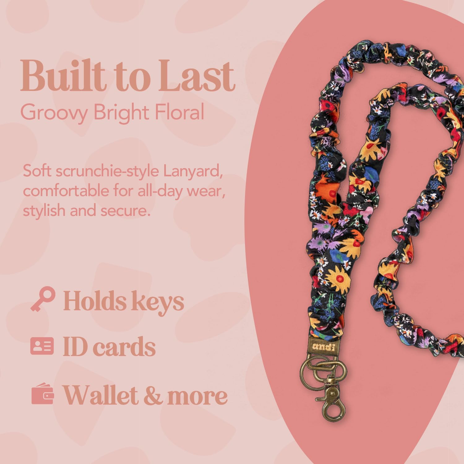 Thistle ANDI Neck Lanyard For Women - Scrunchie Cute Lanyard for Keys, Id Card Holder, Wallet - Aesthetic Long Lanyard (Groovy Bright Floral)
