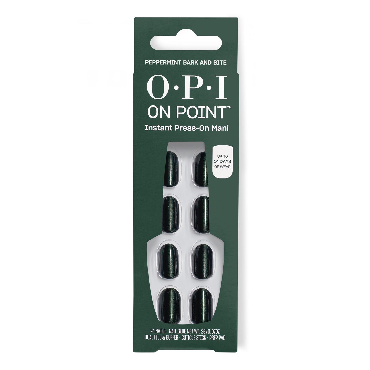 Dark Slate Gray OPI On Point Peppermint Bark and Bite | Short Round Dark Green Silver Shimmer Press On Nails | 24 Count with Nail Glue | Long Lasting, Reusable, Non-damaging | Fall 2025 Shades