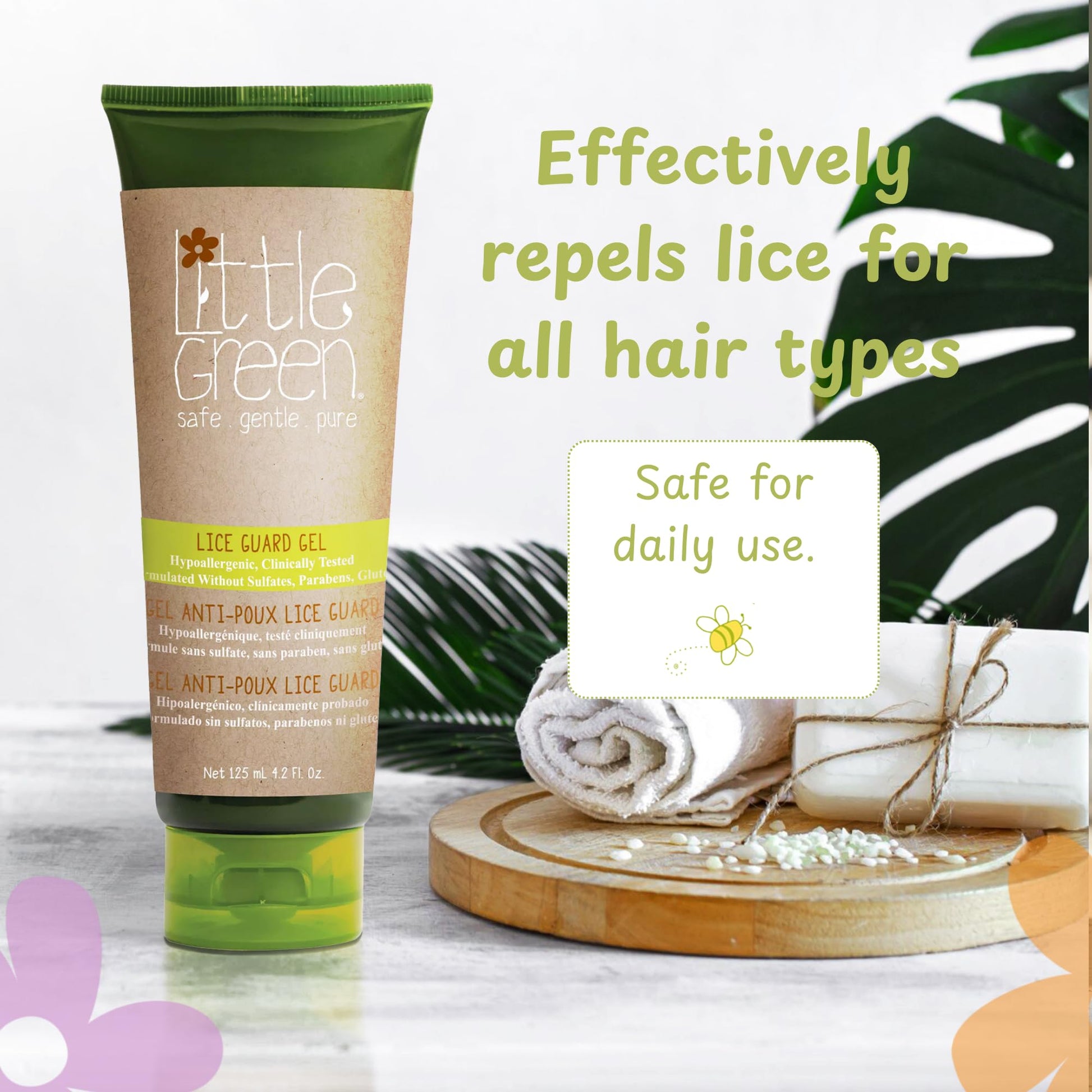 White Smoke Little Green Kids Lice Guard Hair Styling Gel, Hair Styling Cream for Kids, Lice Prevention Cream, Contains Tea Tree Oil, 4.2oz