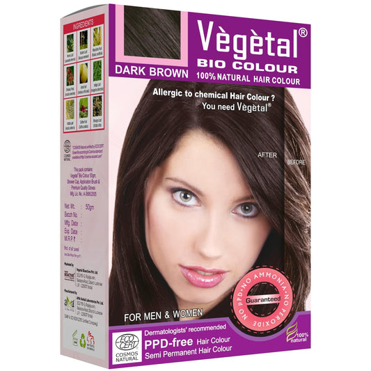 Dark Slate Gray Vegetal Bio Colour Dark Brown 150g, 100% Herbal and Organic Hair Color, Ammonia-Free, PPD-Free, Semi-Permanent Dye for Men and Women, Protects UV and Maintains Luster, Complete Kit Included