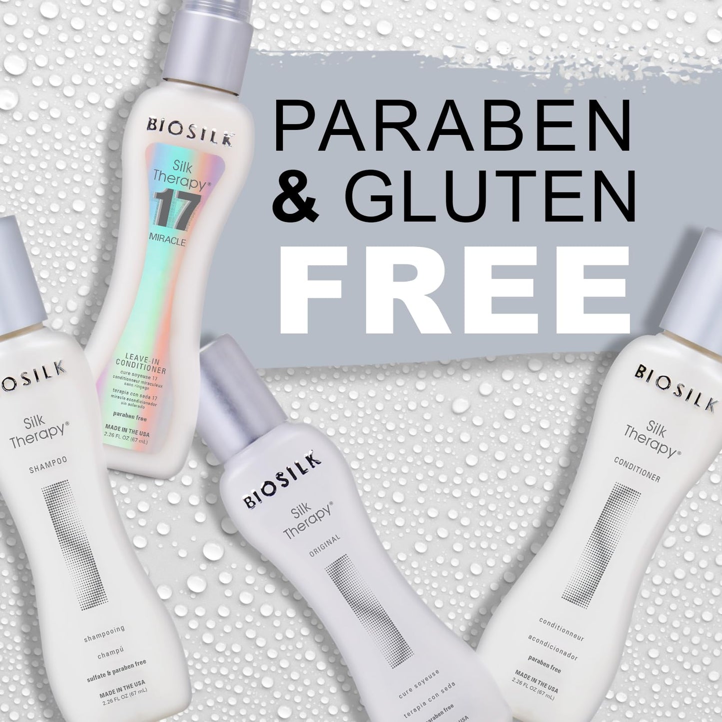 Light Gray Biosilk The Miracle of Silk Kit, Includes Silk Therapy Shampoo, Conditioner, Original Leave-In Treatment, Miracle 17 Leave-In Treatment, 2.26 Oz Each