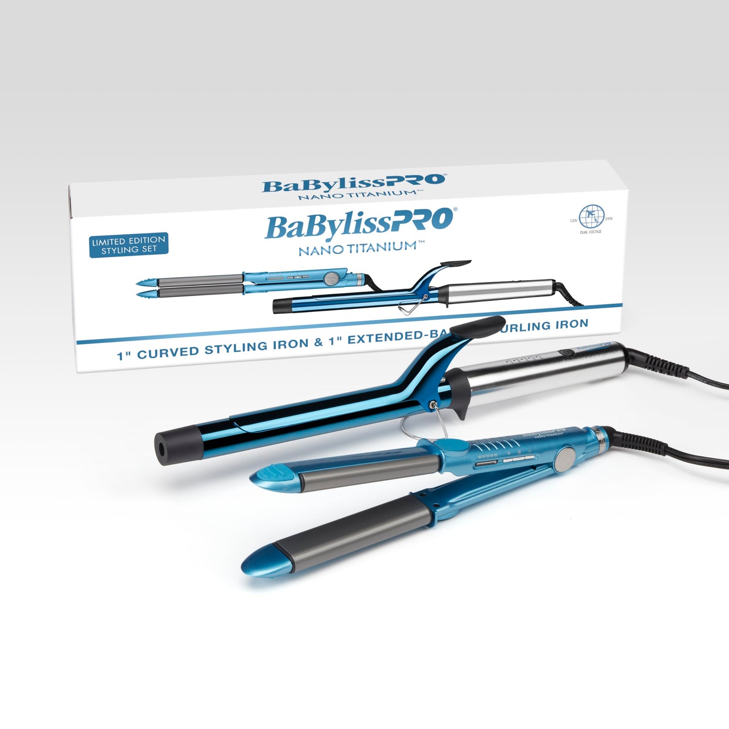 White Smoke BaBylissPRO Nano Titanium 1" Curved Styling Iron and 1" Extended -Barrel Curling Iron Prepack