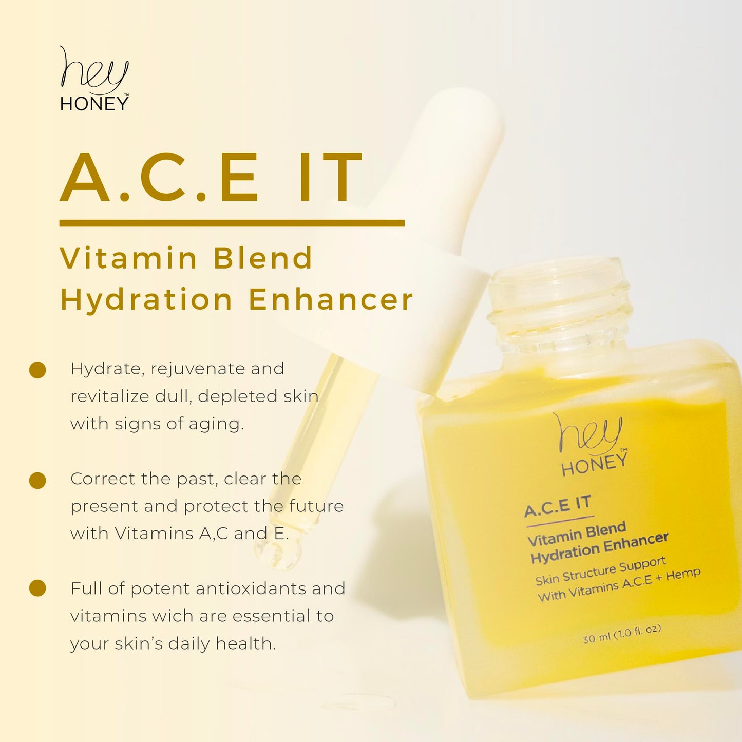 Beige Hey Honey Vitamin C A E Serum Anti Aging Wrinkles Dark Spots Brightening Glow Clean Beauty 1 Oz