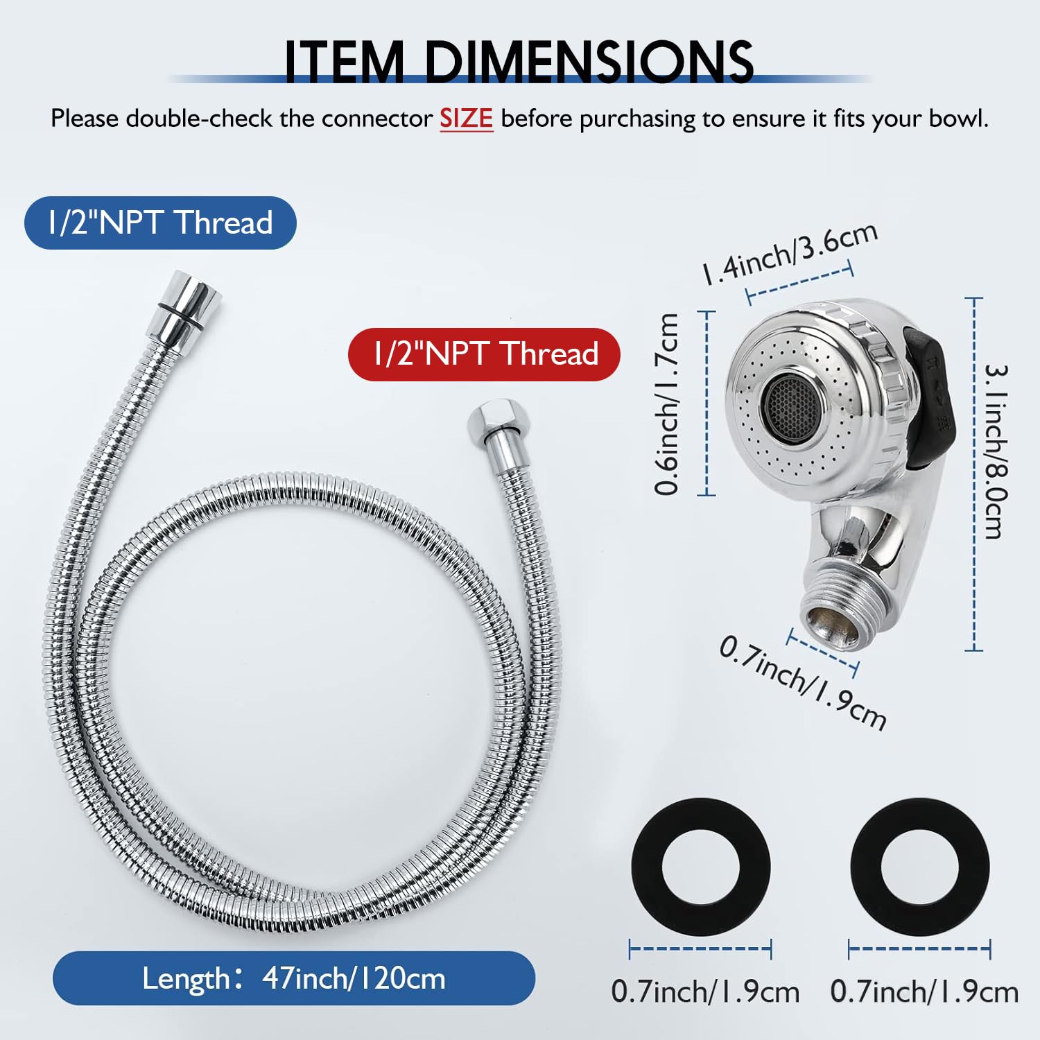 Lavender LukLoy Shampoo Bowl Sprayer Hose Replacement, 1/2" Nut Professional Salon Sink Stainless Steel Hose for Sink Shampoo Bed