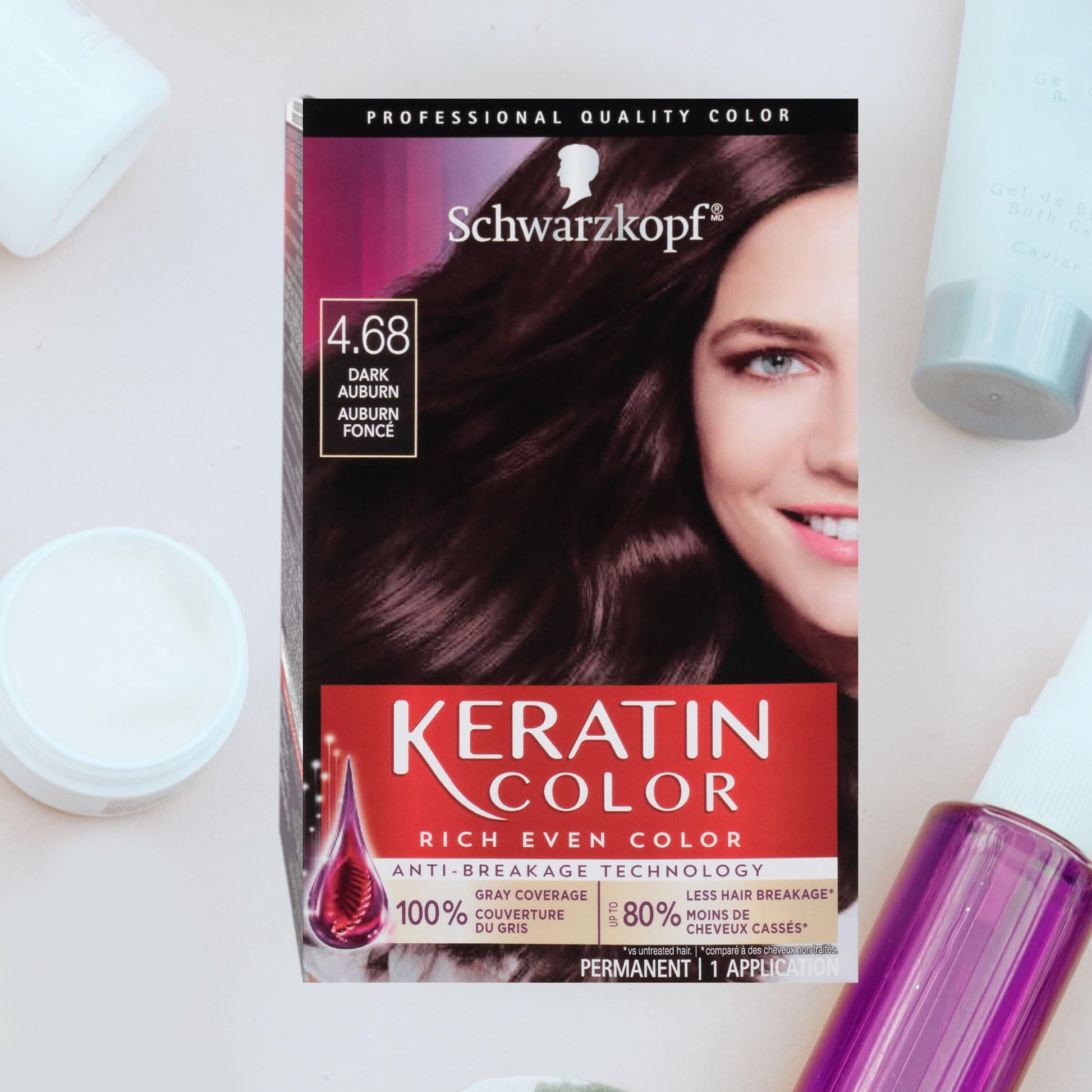 Light Gray Schwarzkopf Keratin Color Permanent Hair Color Cream, 4.68 Dark Auburn, 1 Kit