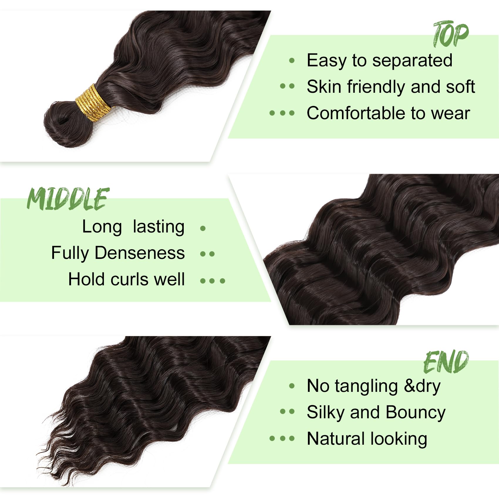 White Smoke Eerya Long Curly Braiding Hair 24 Inch 2 Packs Deep Ocean Wave Crochet Hair for Black Women Deep Wave Braiding Hair for Boho Braids（24 inch, #4）