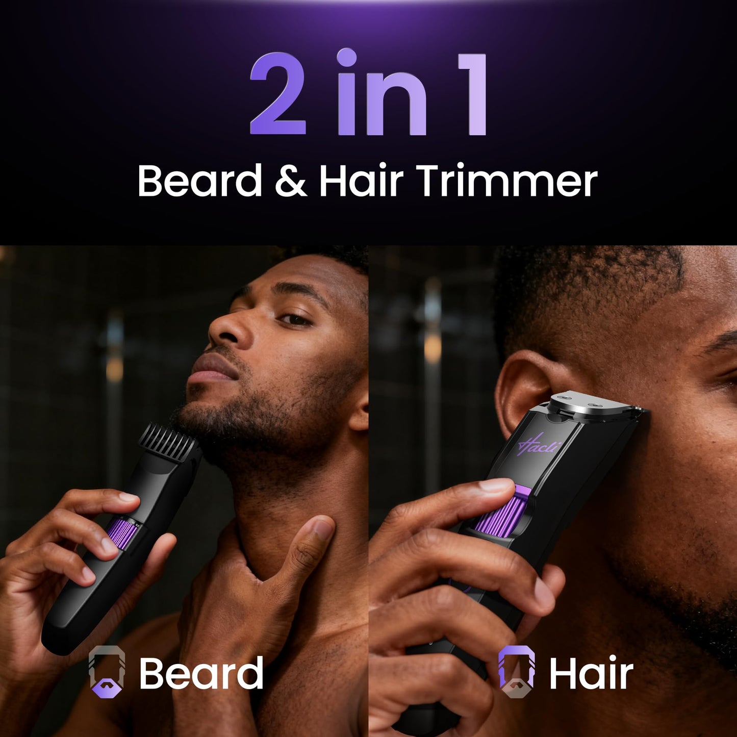 Black HACLI Professional Beard Trimmer for Men - Cordless IPX7 Waterproof, Precision Dial with 20 Adjustable Length Settings, Wet/Dry Use, 80 Min Runtime, Premium Facial Hair Groomer, Gift for Dad & Husband