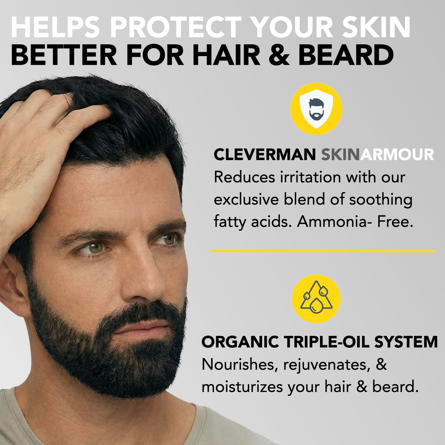 Gray 2X Reusable Hair & Beard Dye for Men – Auburn 7.04 | Up to 10 Uses, 7 Minutes | Natural Gray Coverage, No-Drip Cream with SkinArmour® – Cleverman