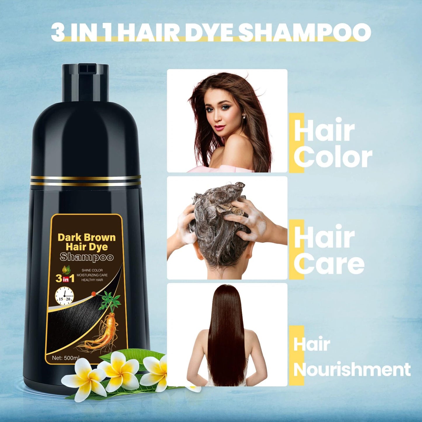 Light Gray BOJICA Hair Dye Shampoo for Gray Hair Coverage, 3-in-1 Semi-Permanent Color Shampoo for Women & Men Dark Brown