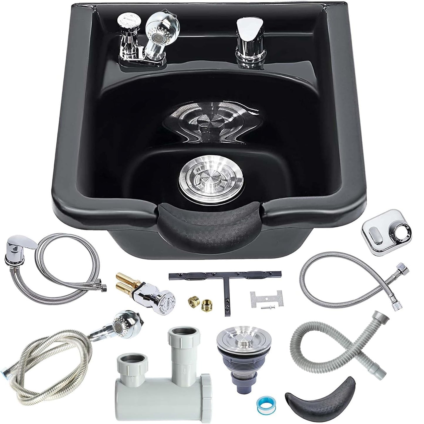 White Smoke Toriexon Shampoo Bowl for Salons, Black ABS Plastic Shampoo Sink for Home, Easy to Clean and Install Salon Shampoo Bowls for Hair Stylist