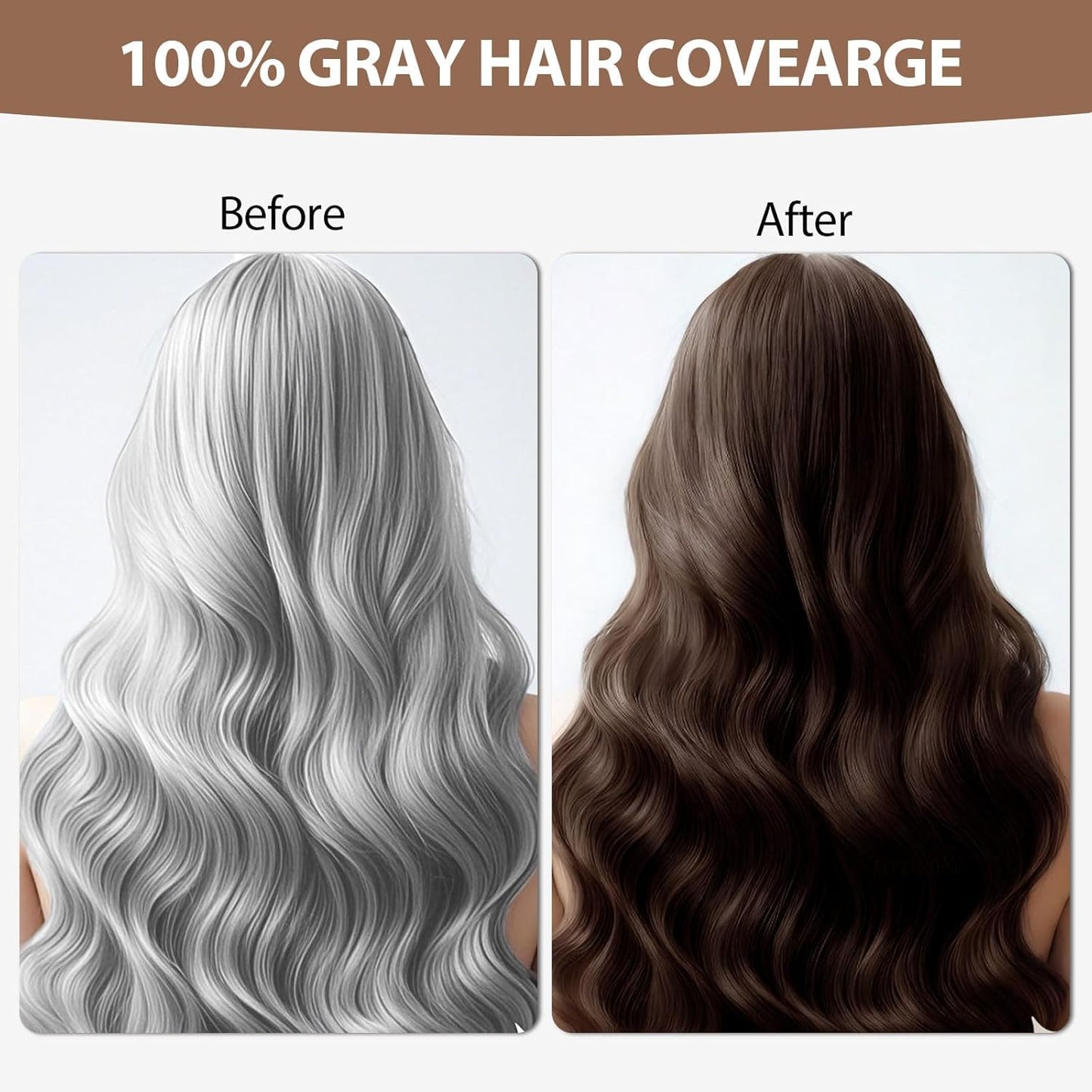 White Smoke Dark Brown Hair Dye Shampoo for Women Men, Ammonia Free 100% Gray Hair Coverage Herbal 3 in 1 Hair Color Shampoo 4 Pack