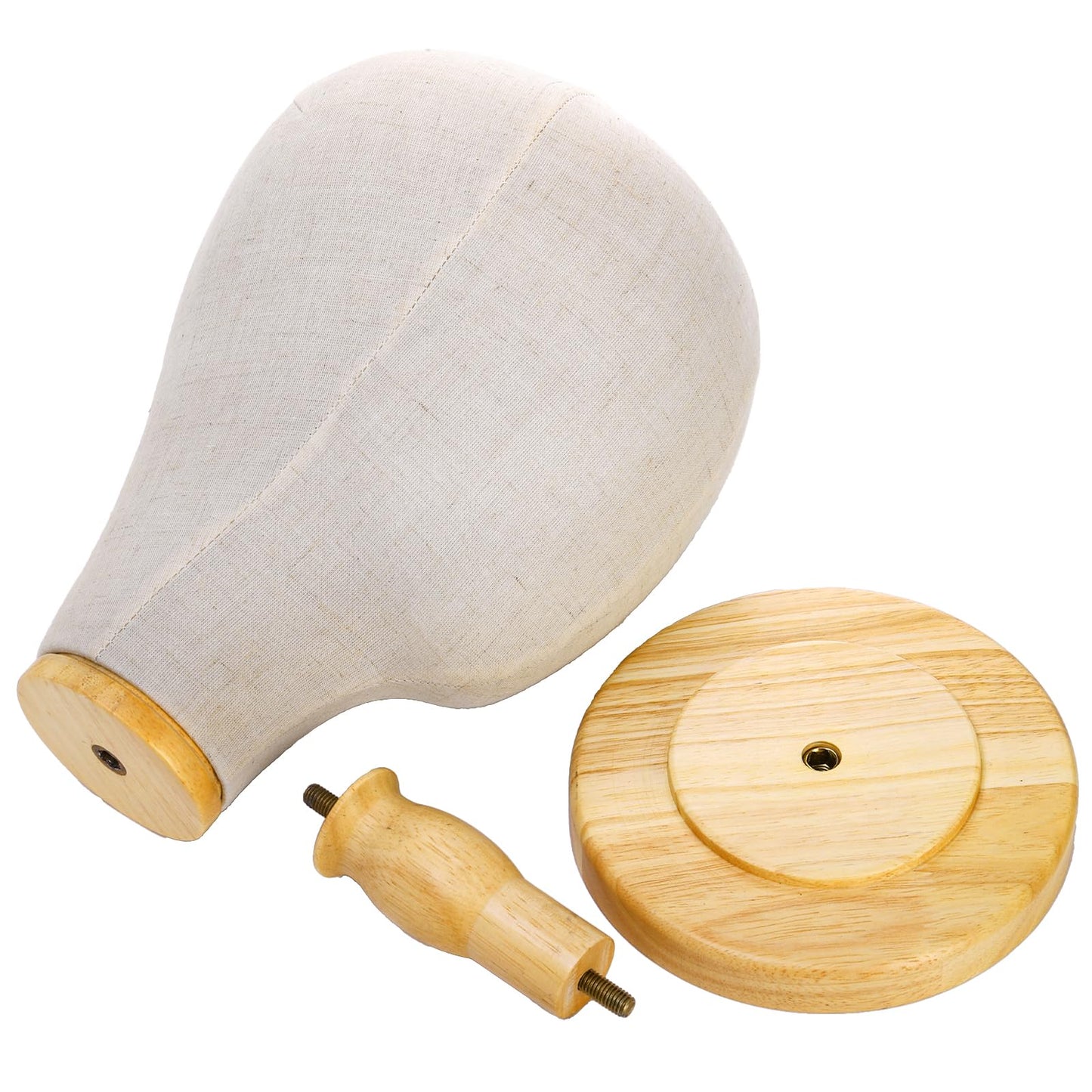 White Smoke Peohud 21 Inch Mannequin Head, Canvas Wig Stand with Detachable Wood Stand, Linen Hat Display Model Head for Caps, Headdress, Wig Making