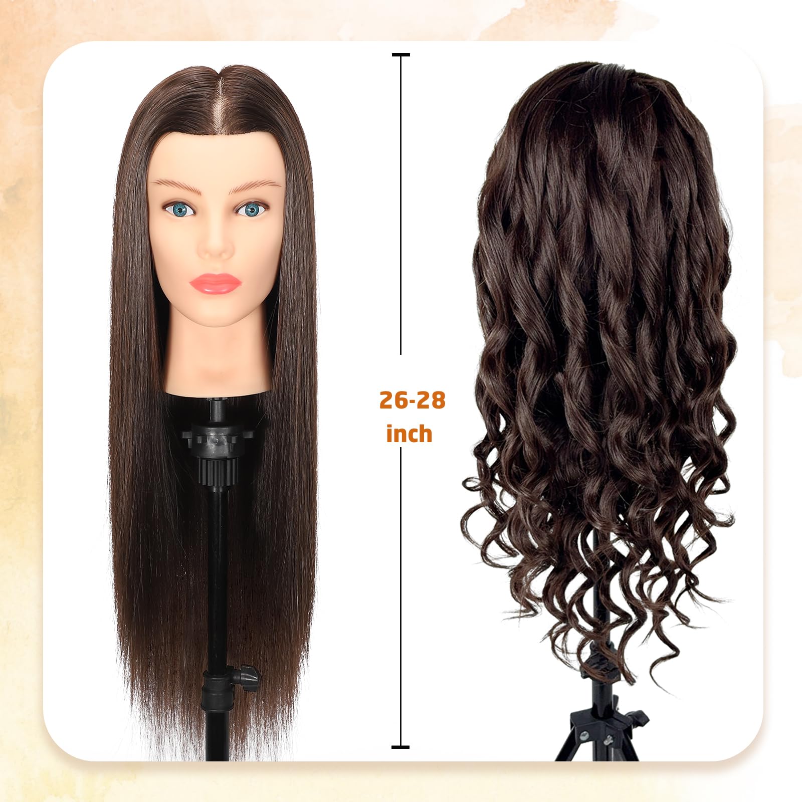 White Smoke Mannequin Head Human Hair- Cosmetology Manikin Doll Head with 80% Real Hair for Hairdresser Practice Styling Braiding & Free Clamp Holder (Black Brown)