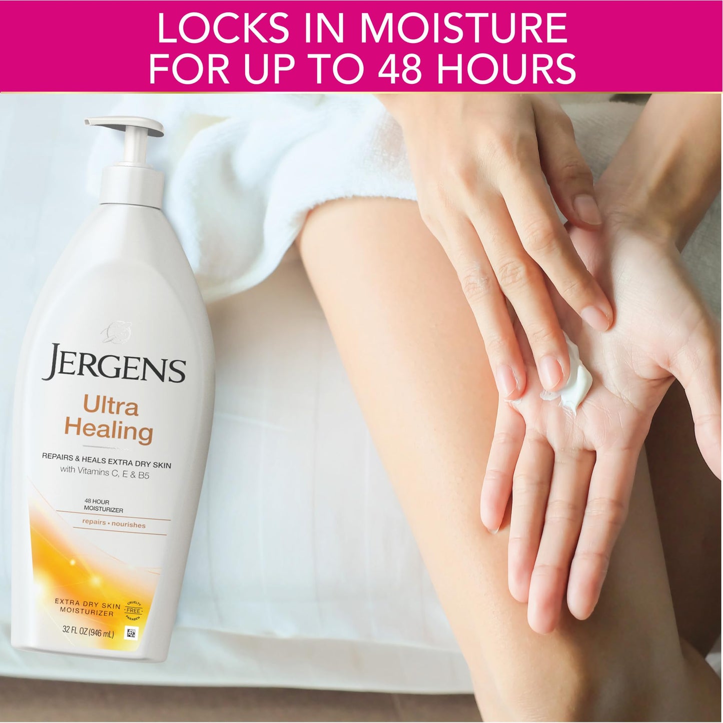 Lavender Jergens Ultra Healing Dry Skin Lotion, Hand and Body Moisturizer for Quick Absorption into Extra Dry Skin with Hydralucence Blend, Vitamins C, E and B5, White, 32oz