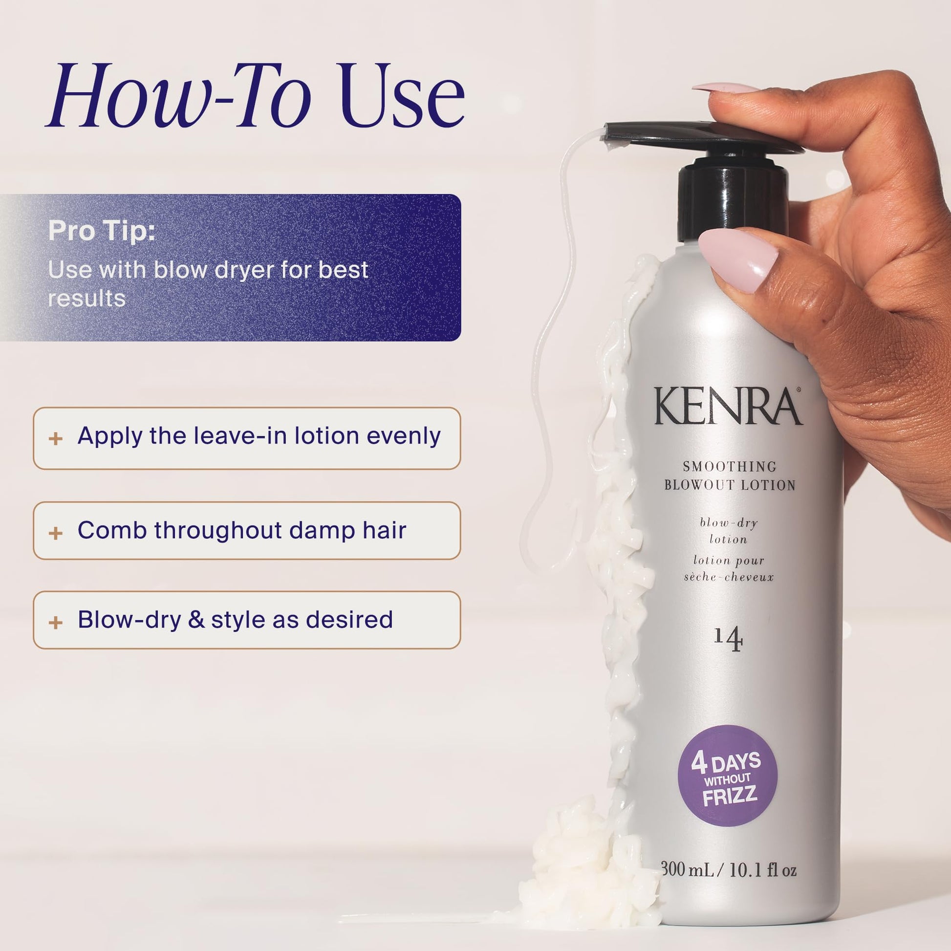 Lavender Kenra Professional Smoothing Blowout Lotion 14 | Up To 4 Days Without Frizz | Enhances Smoothness & Manageability Of A Blowout | Thermal Protection | Medium To Coarse Hair | 10.1 fl. Oz
