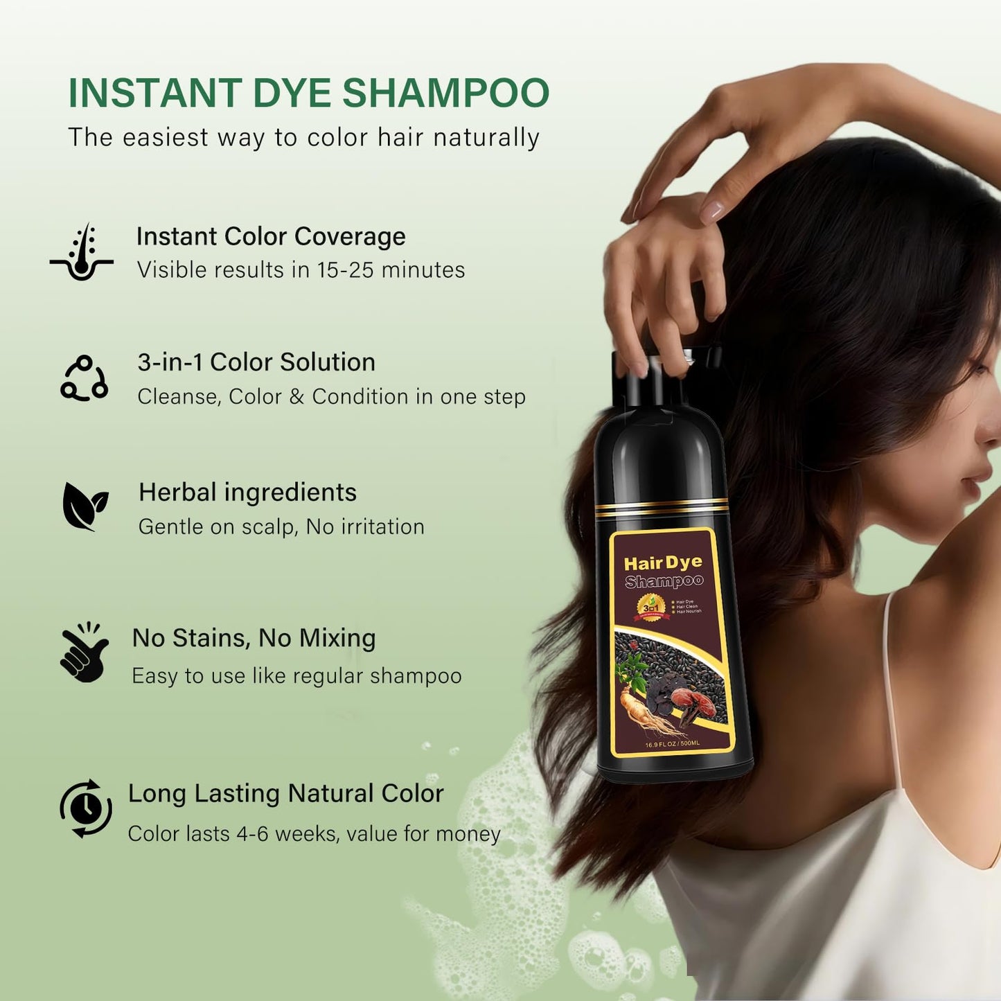Gray Natural Chestnut Brown Hair Dye Shampoo 3 in 1, Instant Brown Hair Shampoo, Hair Color Shampoo, Shampoo Para Canas Mejur & Champu Para Canas, Shampoo Hair Dye (Chestnut Brown)