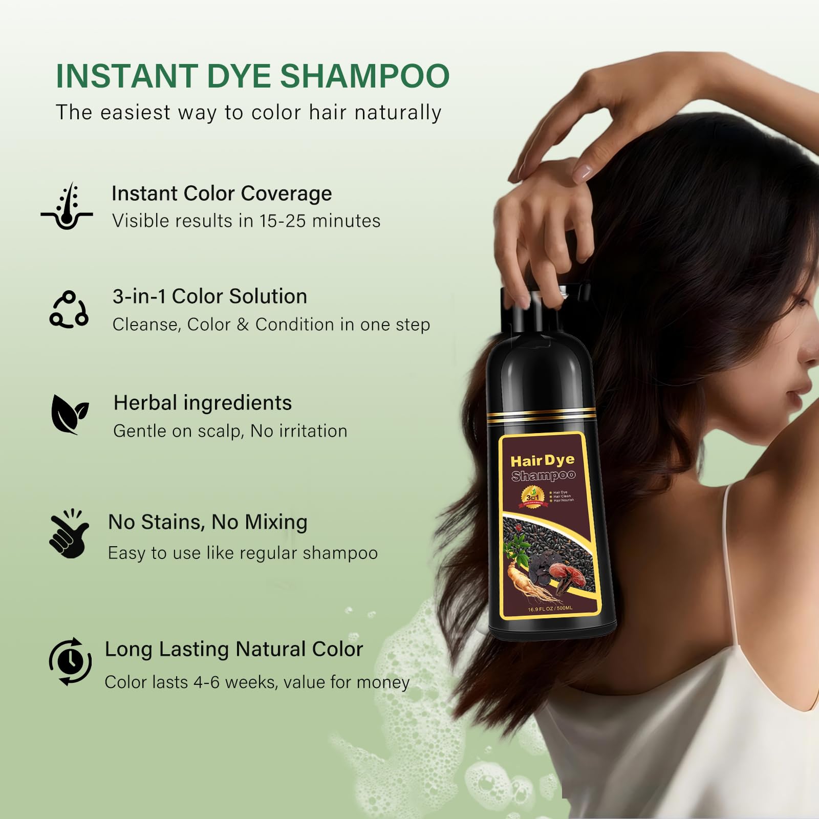 Gray Natural Chestnut Brown Hair Dye Shampoo 3 in 1, Instant Brown Hair Shampoo, Hair Color Shampoo, Shampoo Para Canas Mejur & Champu Para Canas, Shampoo Hair Dye (Chestnut Brown)