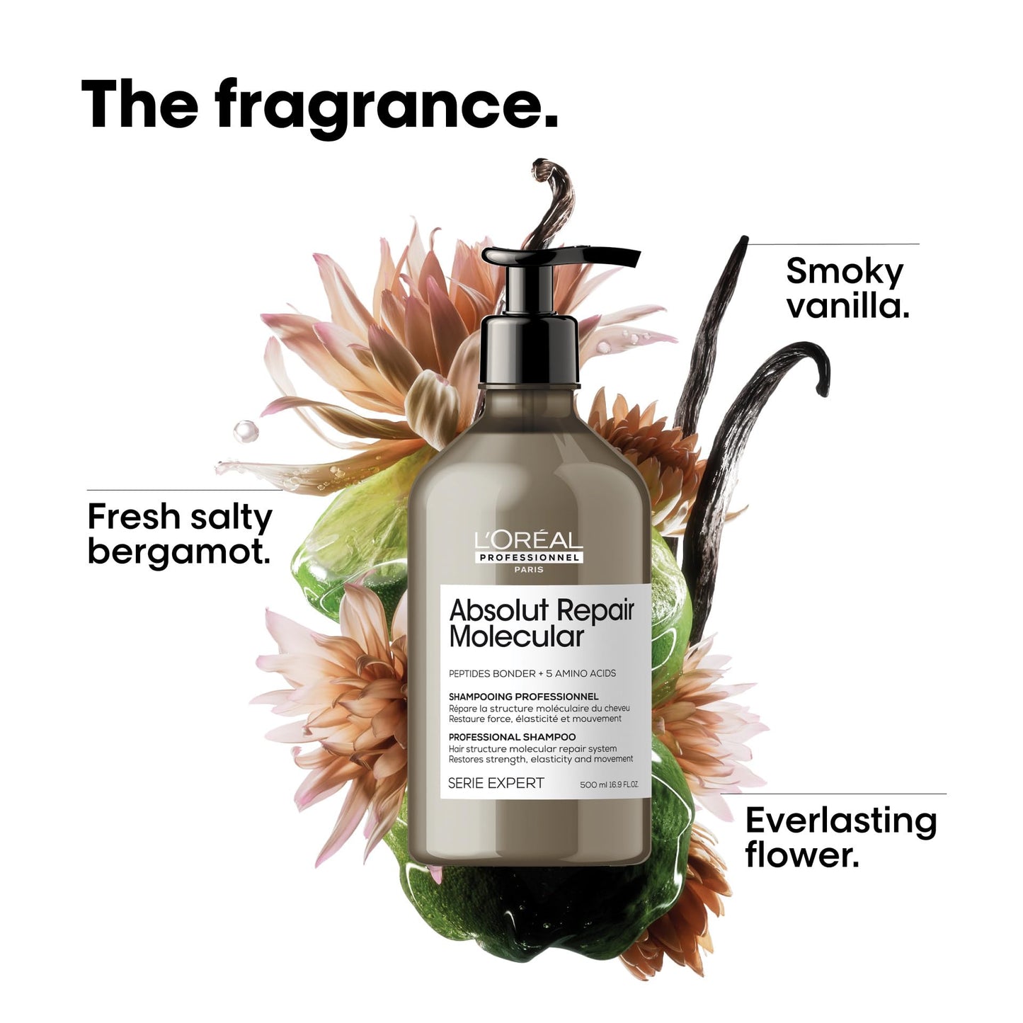White Smoke L'Oréal Professionnel Paris Absolut Repair Molecular Shampoo - Bond Building & Hair Strengthening Shampoo, For All Color Treated and Damaged Hair, With Peptide Bonder & Amino Acids, Sulfate-Free