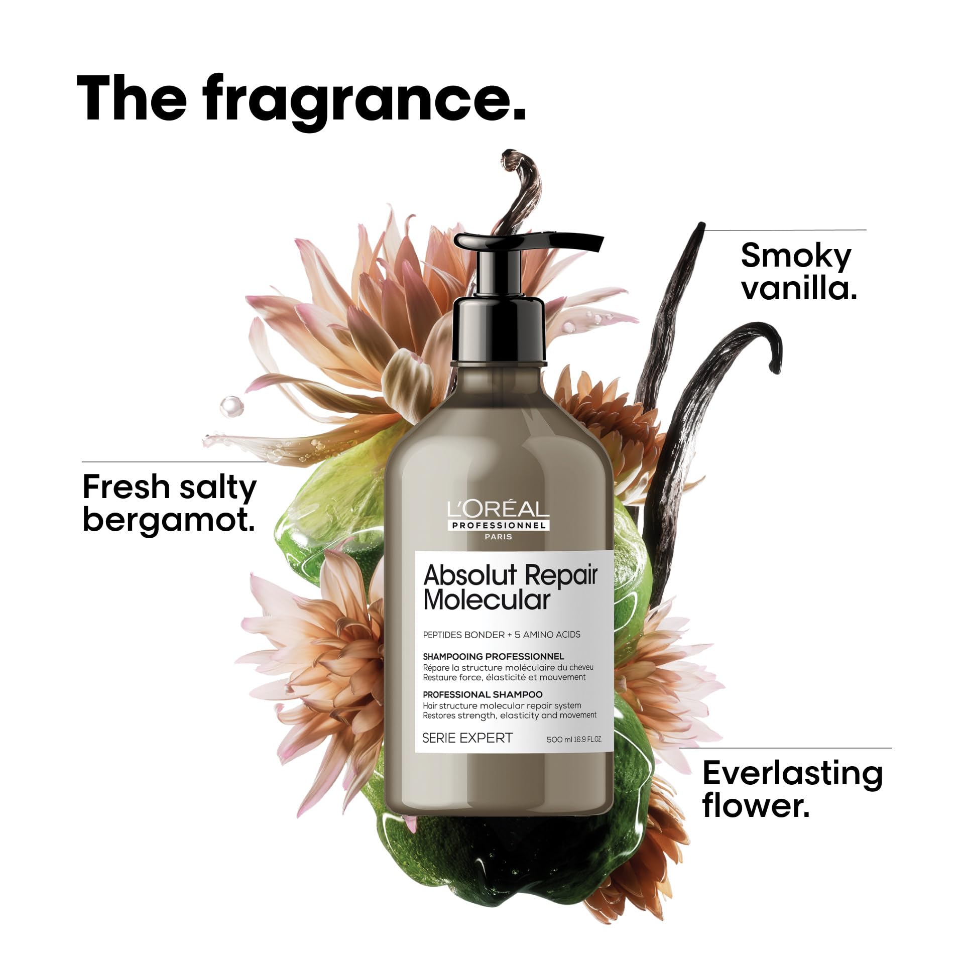 White Smoke L'Oréal Professionnel Paris Absolut Repair Molecular Shampoo - Bond Building & Hair Strengthening Shampoo, For All Color Treated and Damaged Hair, With Peptide Bonder & Amino Acids, Sulfate-Free