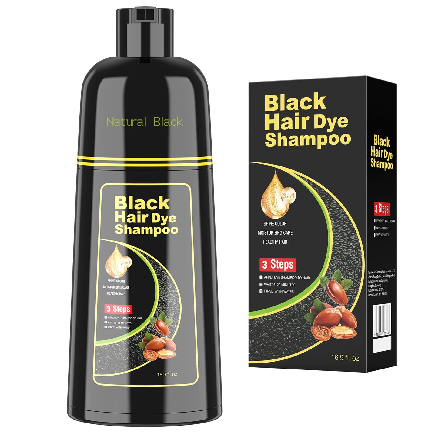 White Smoke BELEZALIB Black Hair Dye Shampoo for Woman & Man, Argan Hair Color Shampoo 3 in 1, Semi-Permanent Gray Hair Coverage, Mild Formula, Lasts 30 Days(16.90 oz)