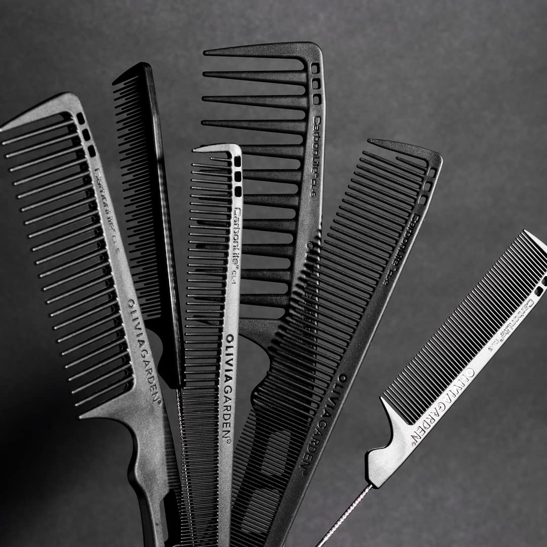 Dim Gray Olivia Garden CarbonLite Carbon Combs for Women and Men - Professional Hairdresser and Barber Accessories - Heat Resistant Up to 460 Degrees, 6pc Kit - CL1 to CL