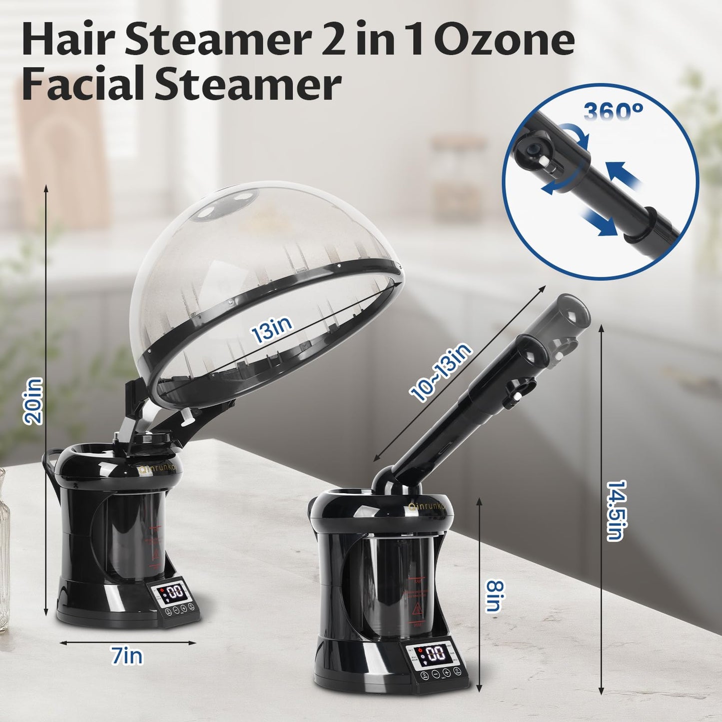 Light Gray Hair Steamer 2 in 1 Face Steamer,Ozone Facial Steamer, Portable Tabletop Steamer Moisturizing Hydration Suitable for Home and Salon Personal Care