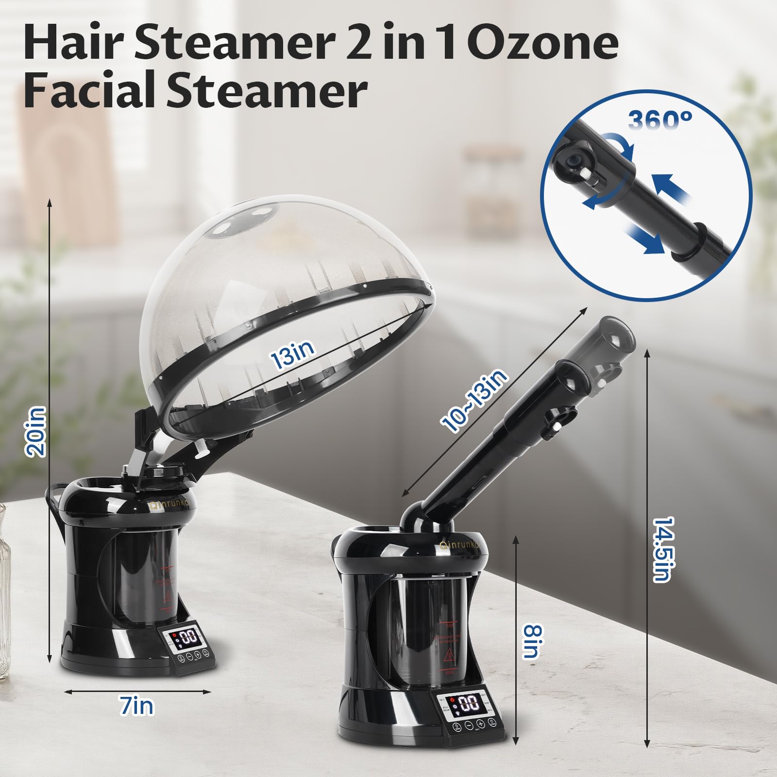 Light Gray Hair Steamer 2 in 1 Face Steamer,Ozone Facial Steamer, Portable Tabletop Steamer Moisturizing Hydration Suitable for Home and Salon Personal Care