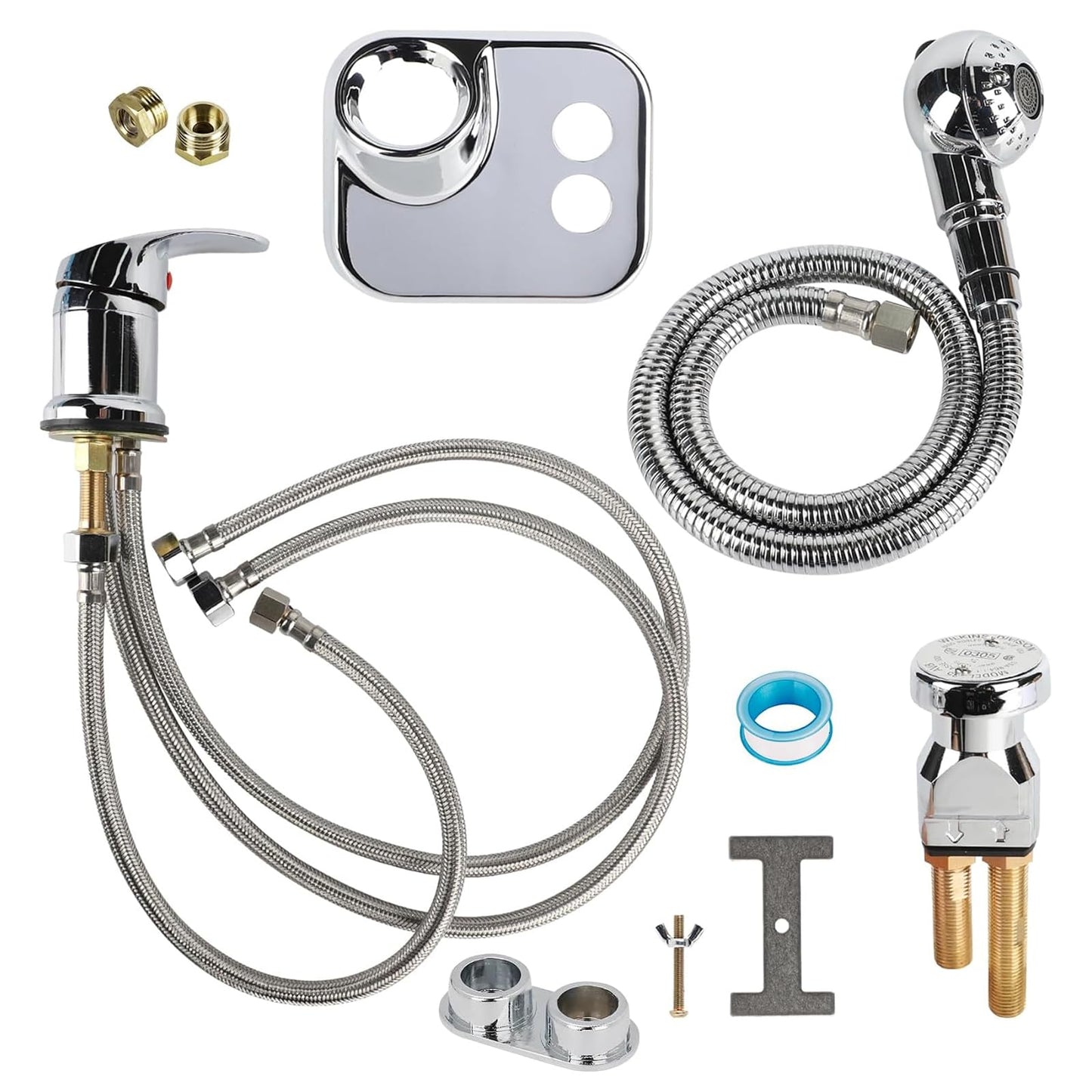 White Smoke Toriexon Salon Shampoo Bowl Faucet Vacuum Breaker Kit, Faucets for Shampoo Bowls with Hose and Sprayer Replacement Part, Hair Salon Faucet Sprayer Hose Set