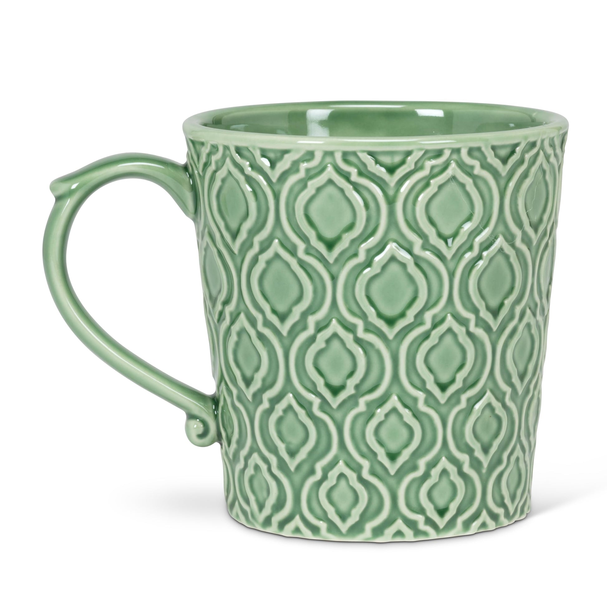 White Smoke Abbott Collection Alcove Emboss Taper Mug with Buddha - Stoneware, Green/White, 4 inches H (14oz)
