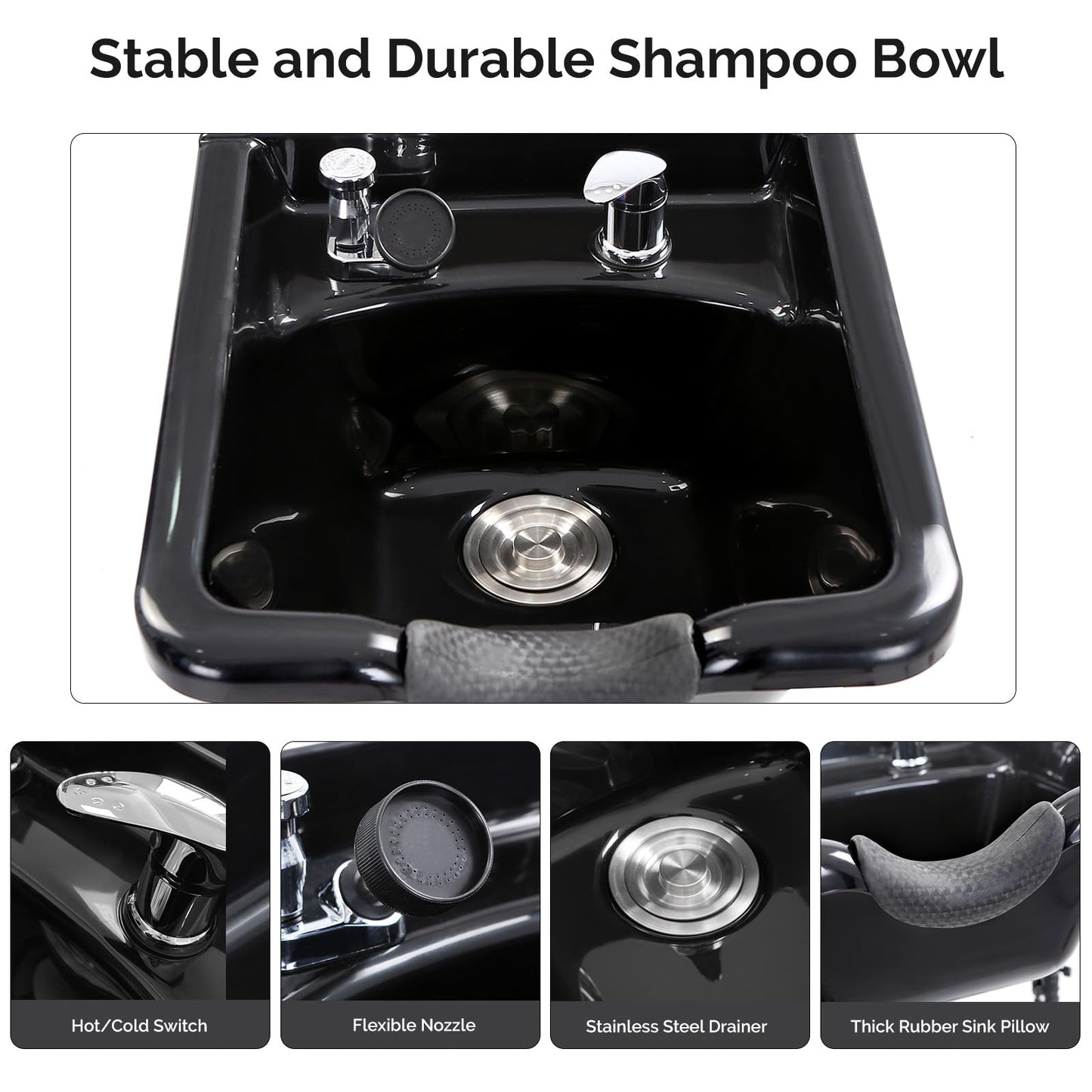 White Smoke OmySalon Shampoo Bowl with Cabinet, Portable Salon Hair Washing Station with Adjustable Shelf, UPC Certified Faucet, Freestanding Backwash Sink for Barber, Beauty Salon, Spa
