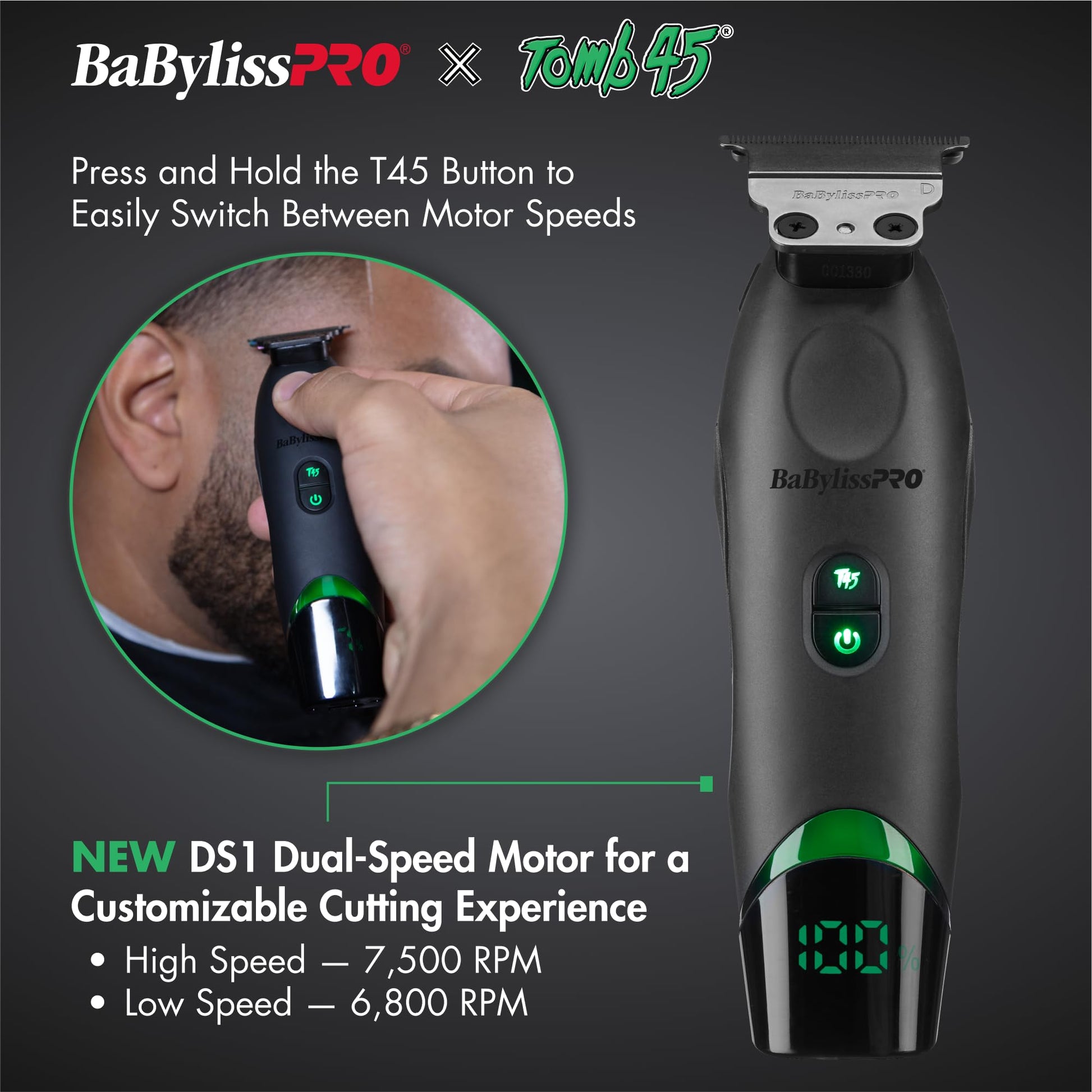 Dark Slate Gray BaBylissPRO x Tomb45 Wireless-Charging Clipper and Trimmer Prepack