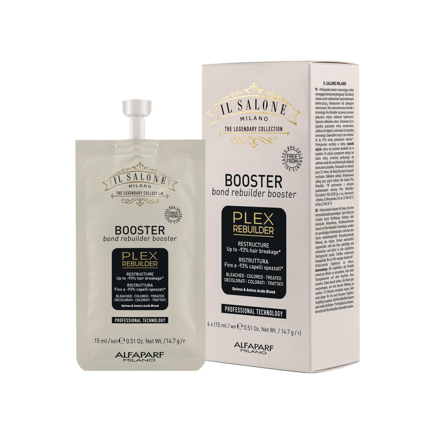 Gray Il Salone Milano Plex Rebuilder Booster - Bonding & Hair Treatment for Enhanced Hair Color, Shine, and Softness - 4 x (0.51 oz / 15 ml)