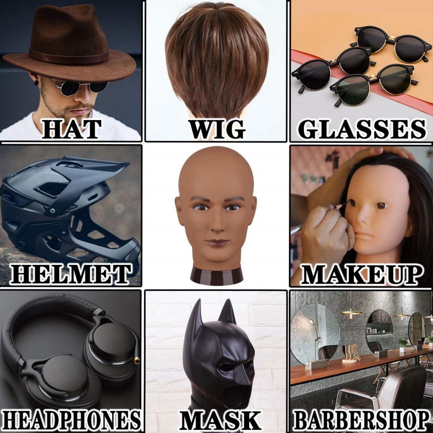 White Smoke Bald Mannequin Head Brown Female Professional Cosmetology Training Mannequin Bald for Wig Making and Display Afro American Mannequin Head with Free Clamp Stand (brown-02)