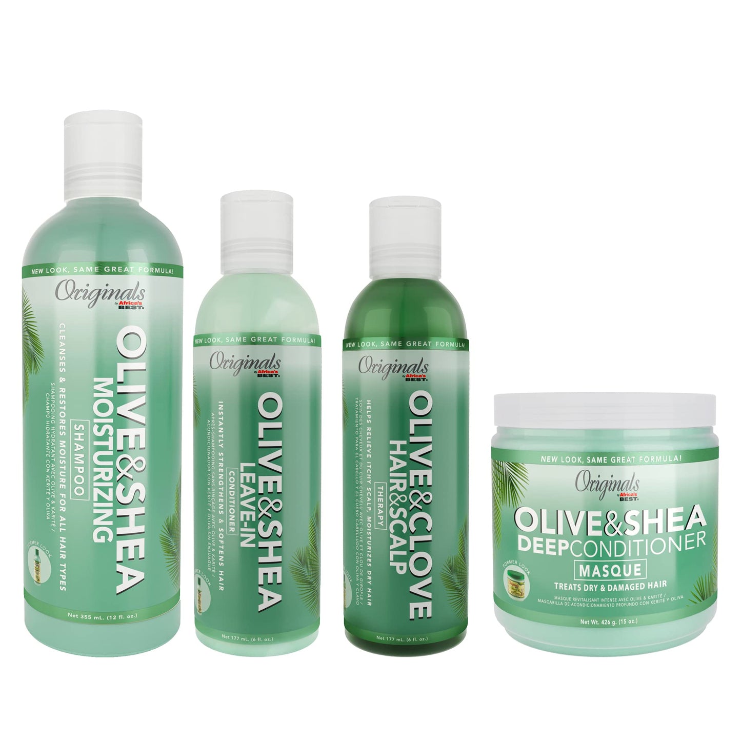 White Smoke Originals by Africa's Best Clean & Conditioned Bundle Includes Olive & Shea Shampoo, Olive & Shea Deep Conditioner, Olive & Shea Leave In Conditioner, Olive & Clove Oil Therapy