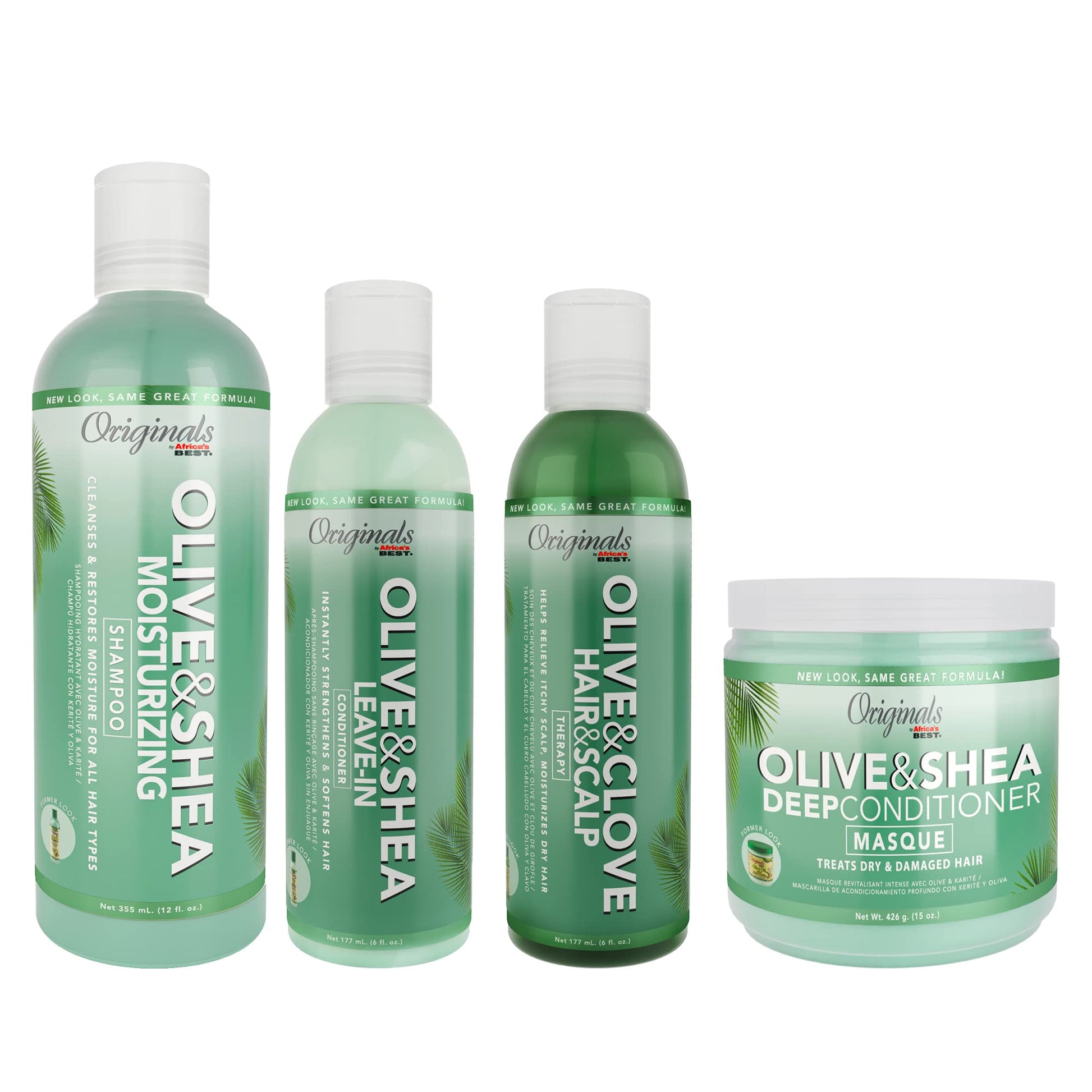 White Smoke Originals by Africa's Best Clean & Conditioned Bundle Includes Olive & Shea Shampoo, Olive & Shea Deep Conditioner, Olive & Shea Leave In Conditioner, Olive & Clove Oil Therapy