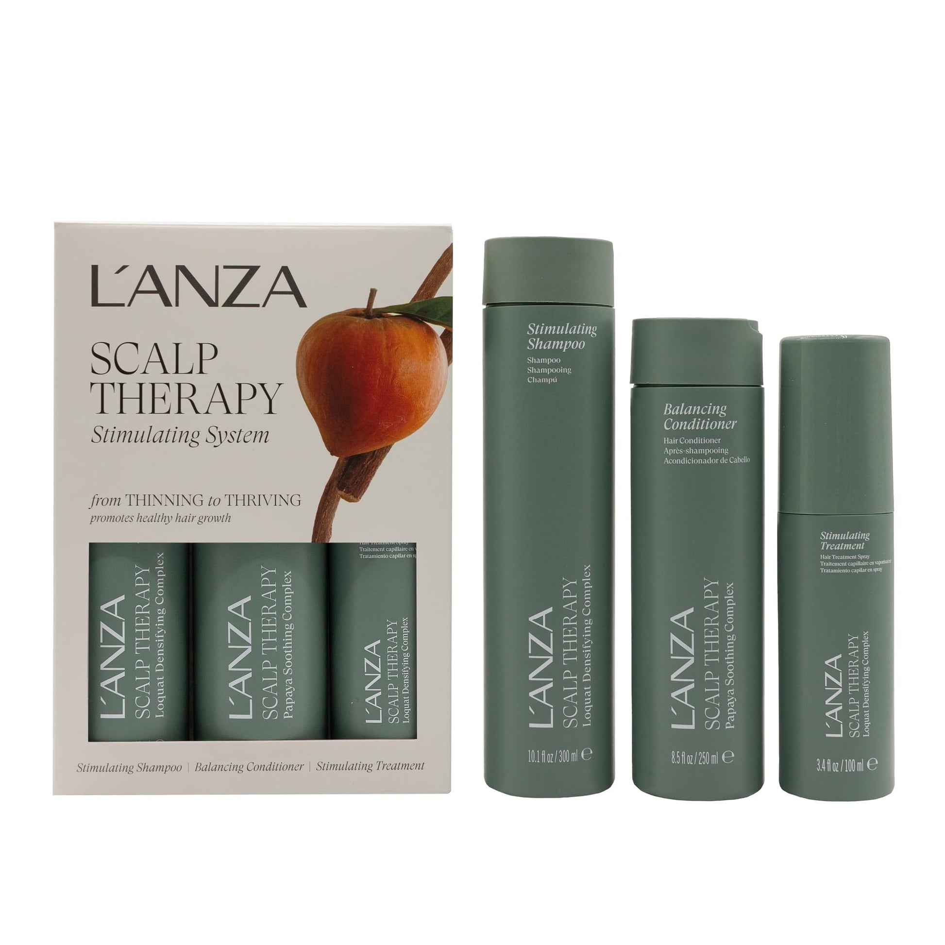 Dim Gray L'ANZA Scalp Therapy Hair Care Kit, Shampoo, Conditioner & Stimulating Leave-In Hair Treatment, Supports Healthy Growth, Adds Fullness, Strengthens, Anti Aging, Combats Oil & Removes Buildup