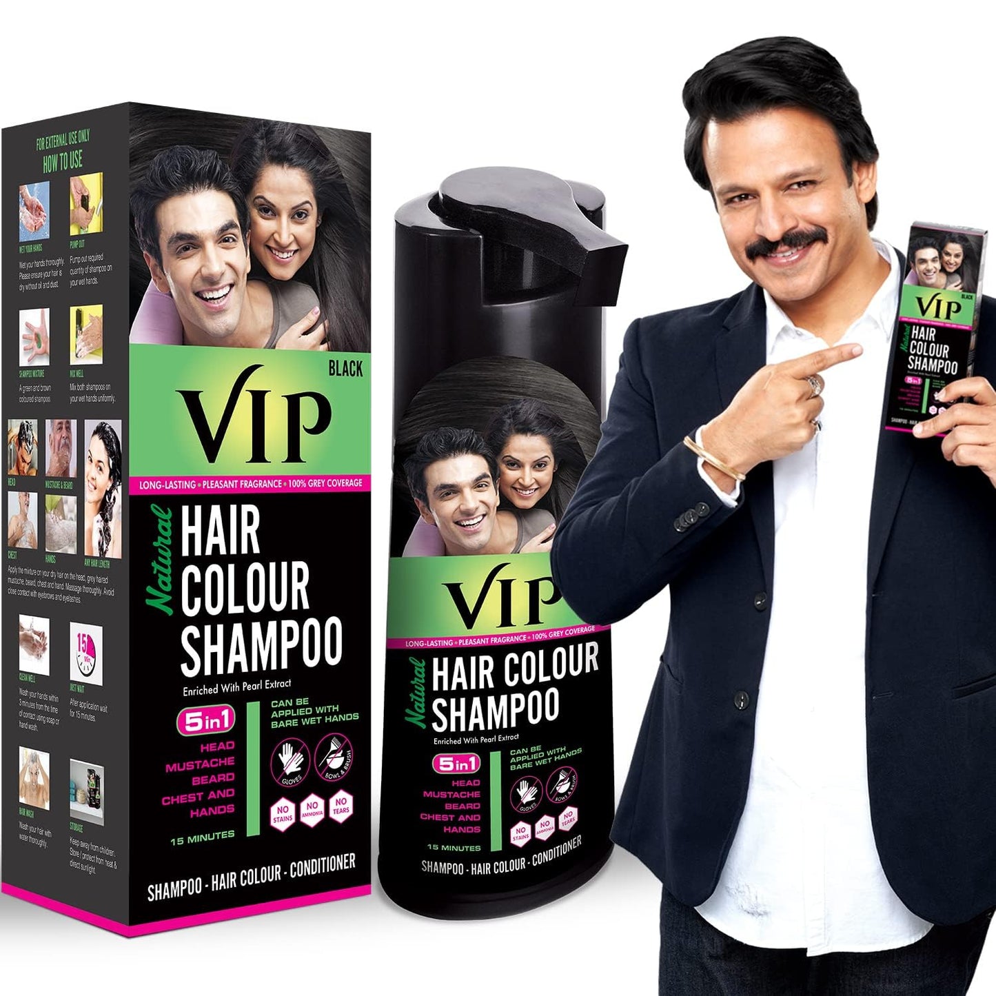 White Smoke VIP 5 in 1 Hair Colour Shampoo base Hair Color 180 ml Black Hair Colour