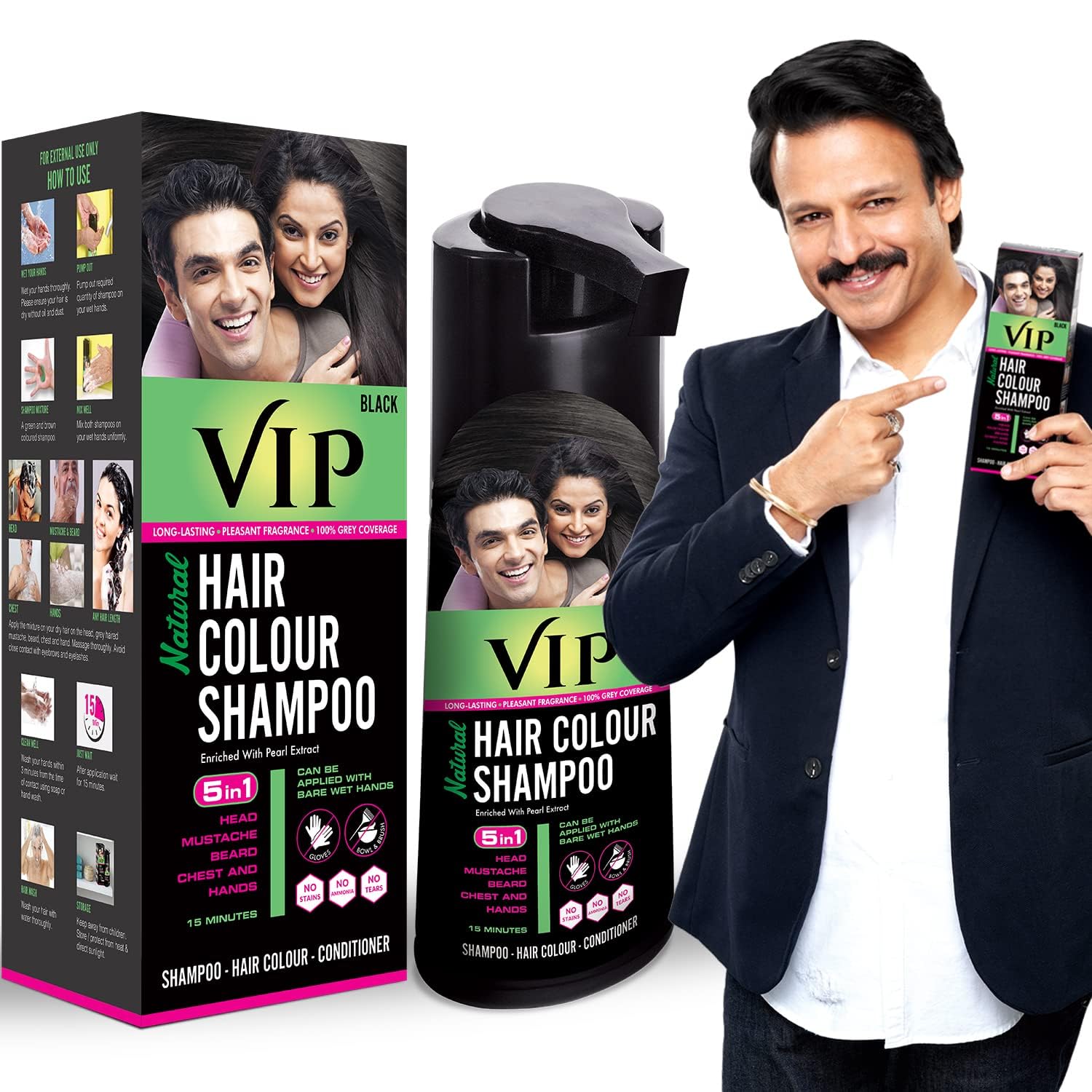 White Smoke VIP 5 in 1 Hair Colour Shampoo base Hair Color 180 ml Black Hair Colour