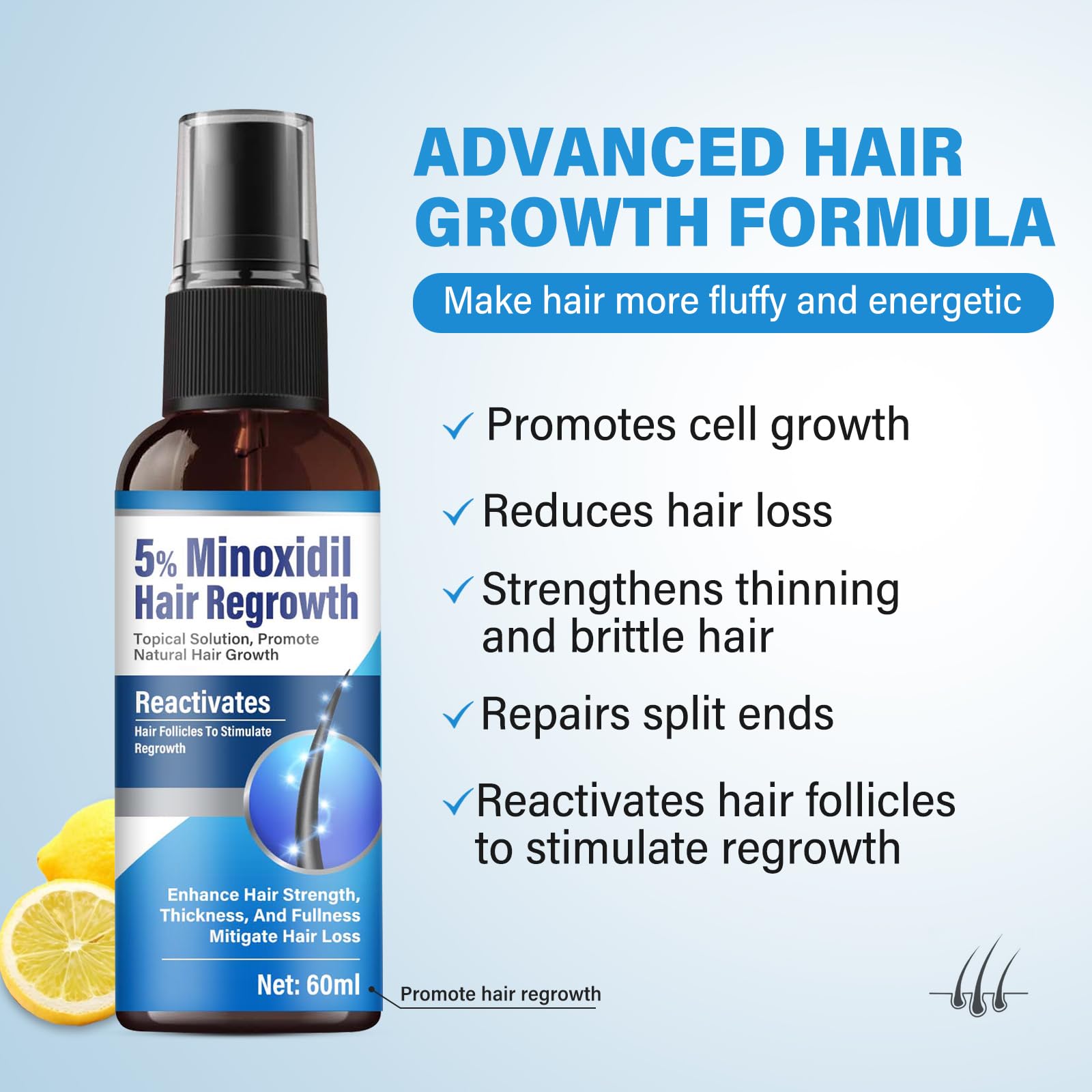 White Smoke Minoxidil for Men and Women, 5% Hair Growth Serum for Thinning Scalp, Non-Greasy Topical Spray for Thicker, Fuller-Looking Hair