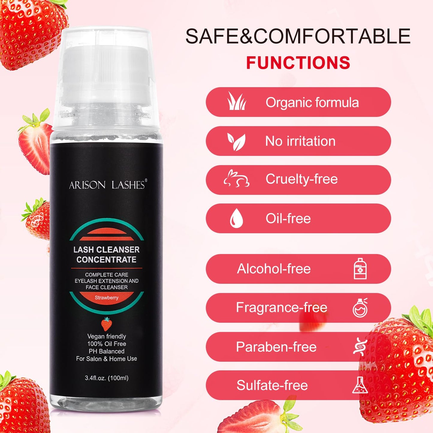 Misty Rose Eyelash Natural Foaming Cleanser Concentrate 100ml Lash Extensions Shampoo DIY Non-lrritating Wash for Extensions Lashes with Salon Home Care-Makes 20 Bottles 60ml lash Shampoo (Strawberry)