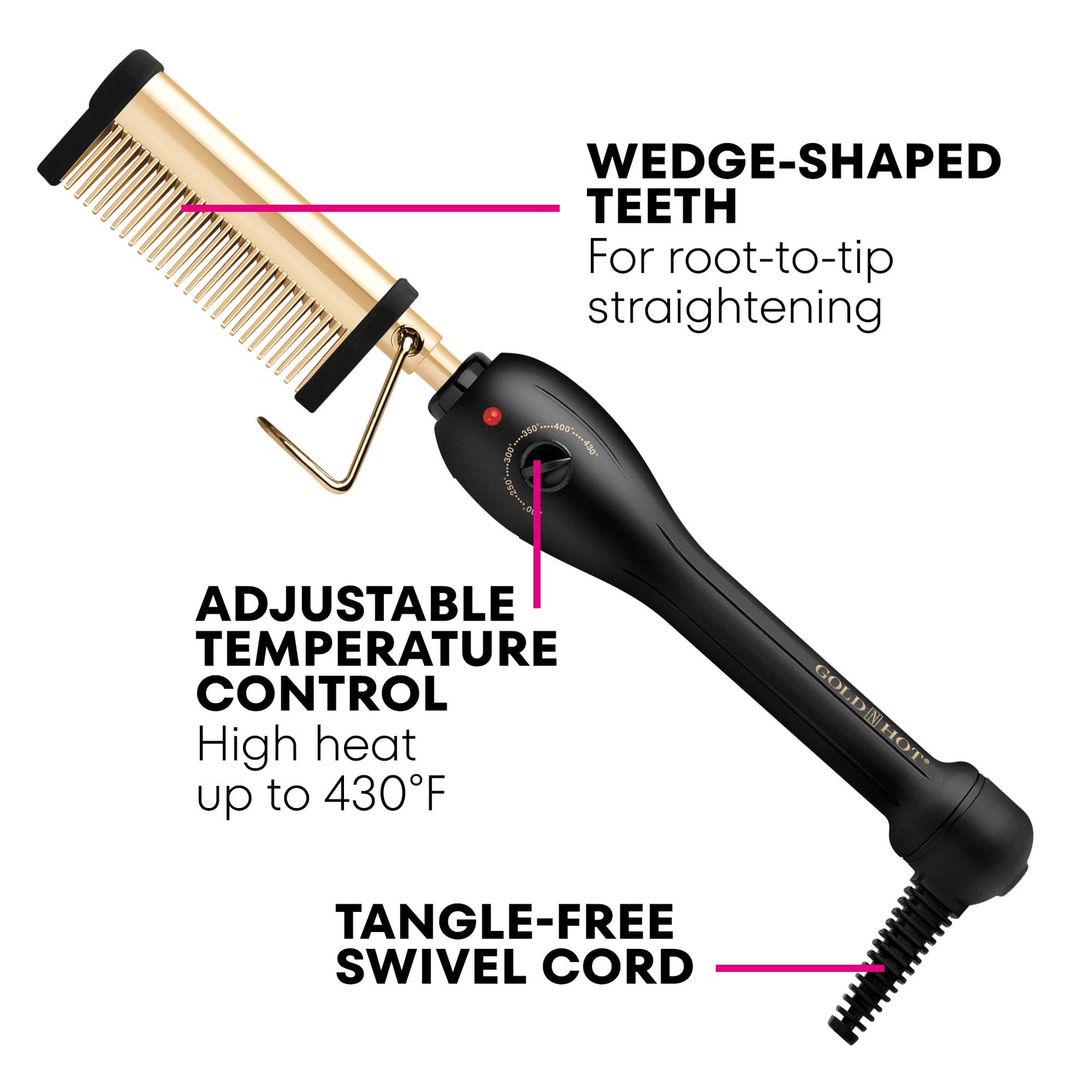 White Smoke Gold N Hot Professional 24K Gold Pressing & Styling Comb | Great for Lifting and Straightening
