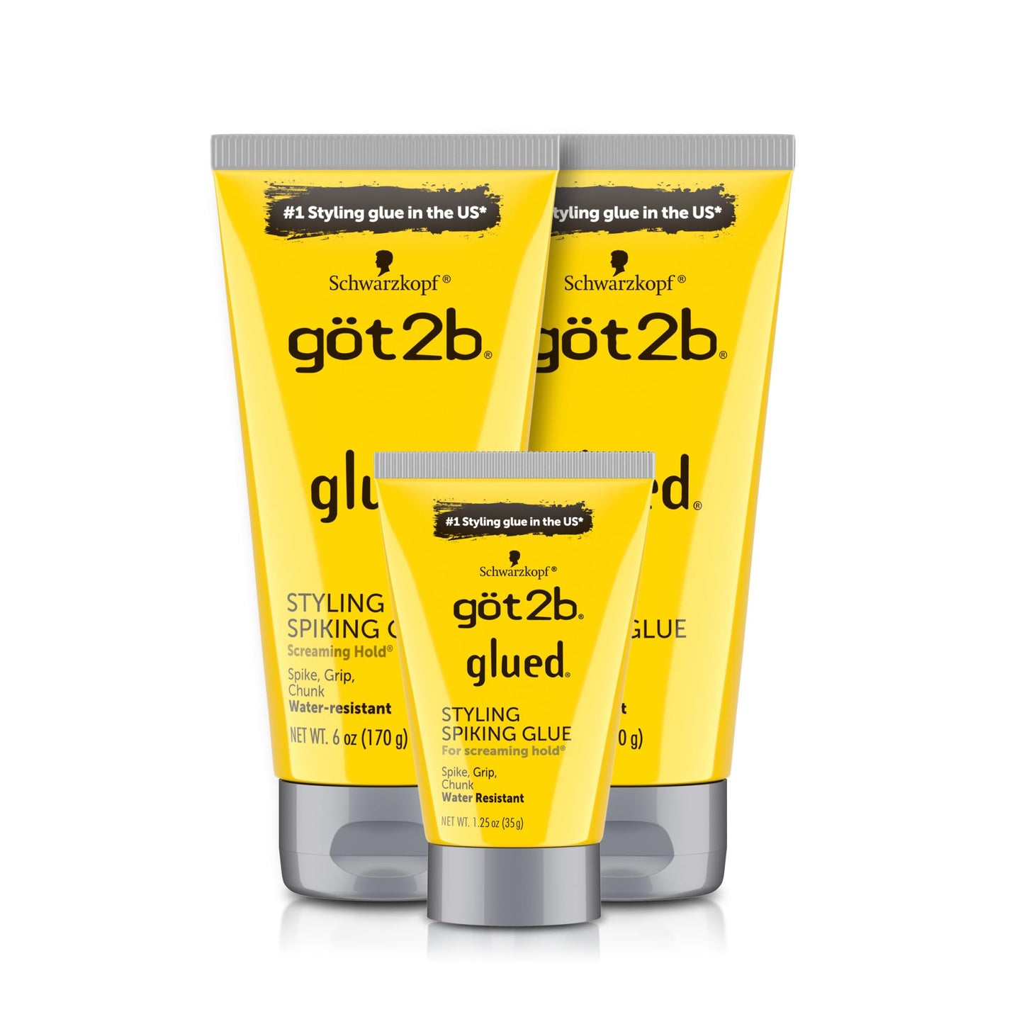 White Smoke Got2B Glued Styling Spiking Hair Gel 2 - 6 oz tubes + 1 Travel 1.25 oz tube