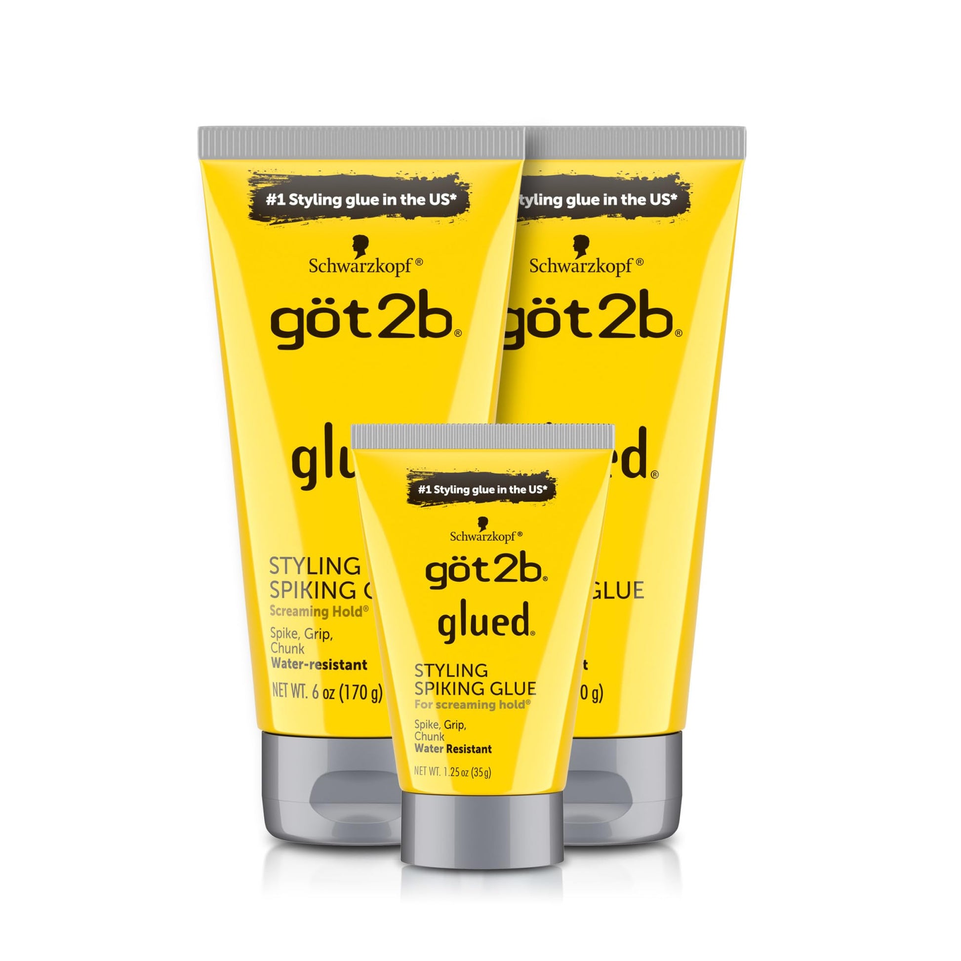 White Smoke Got2B Glued Styling Spiking Hair Gel 2 - 6 oz tubes + 1 Travel 1.25 oz tube