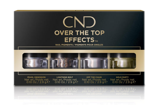Dark Slate Gray CND Over The Top Effects™ 4 Piece Kit - Nail Pigments with Pearl Obsession, Lightening Bolt, Off the Chain, and Gold Party - Holographic, Glitter, and Chrome Powder for Nails, 4 count