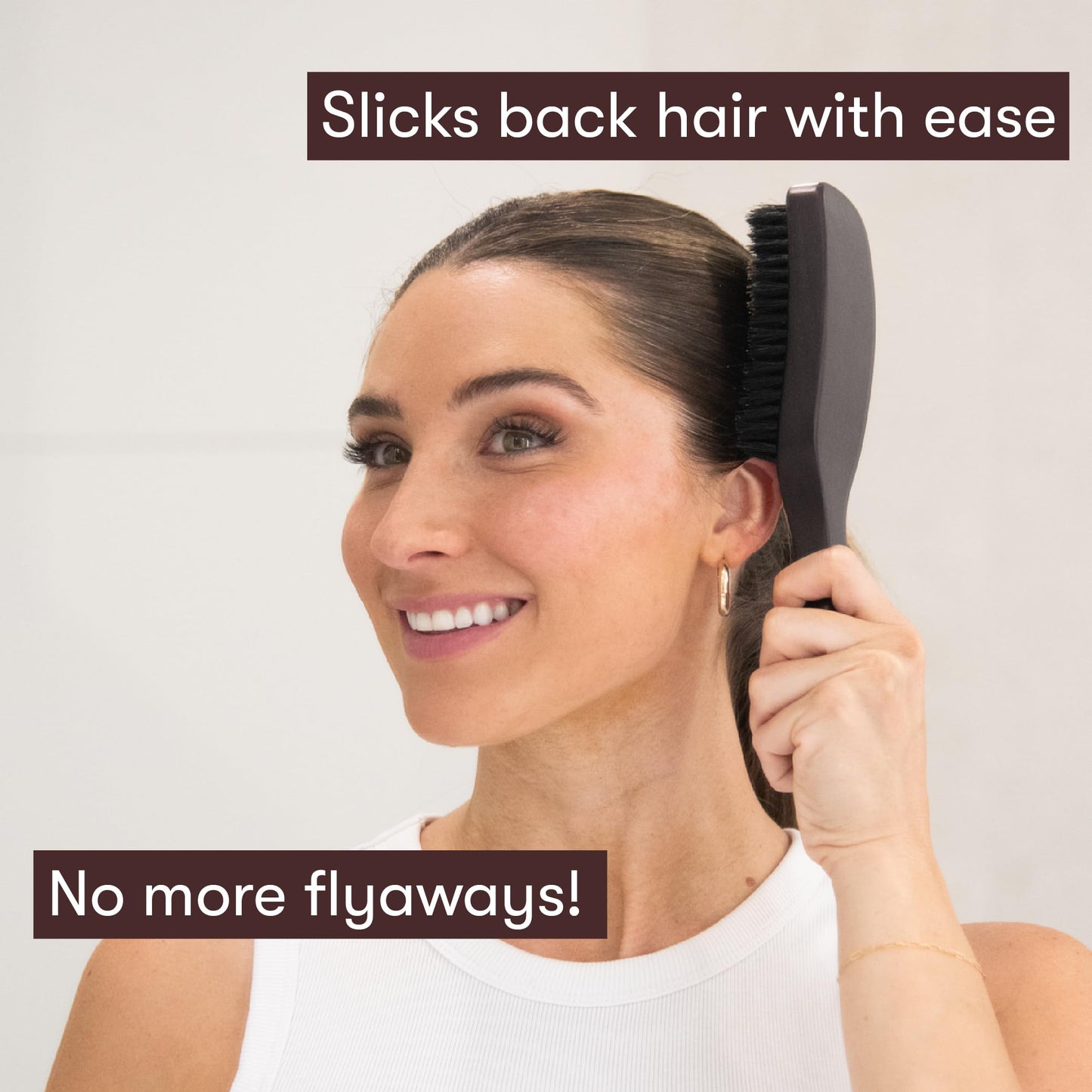 Light Gray FRAMAR Slick Back Hair Brush Boar Bristles – Slick Back Brush, Smoothing Hair Brush For Women, Boar Bristle Hair Brush For Fine Hair, Slickback Brush For Volume and Shine - Brown Velvet
